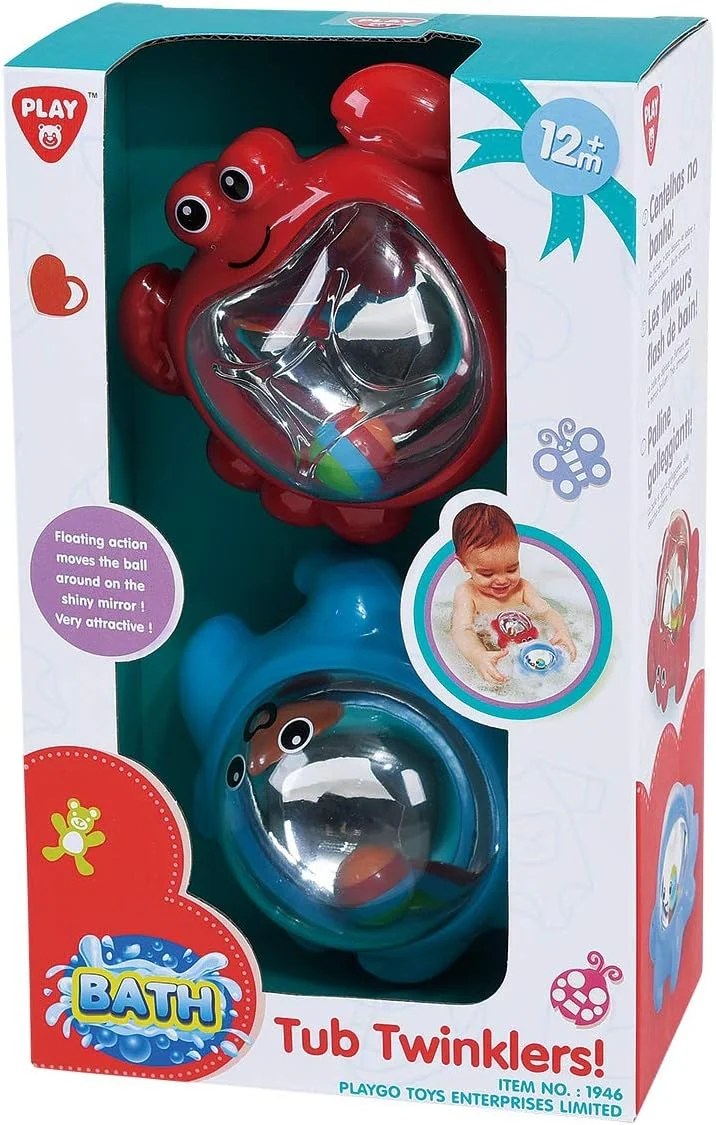 اسباب بازی حمام کودک جغجغه اختاپوس و خرچنگ PlayGo | ست اسباب بازی حیوانات پلاستیکی شناور | اسباب بازی های تعاملی و سرگرم کننده برای حمام | توپ های بازتابنده آینه داخلی | لوازم جانبی شناور رنگارنگ برای وان و استخر