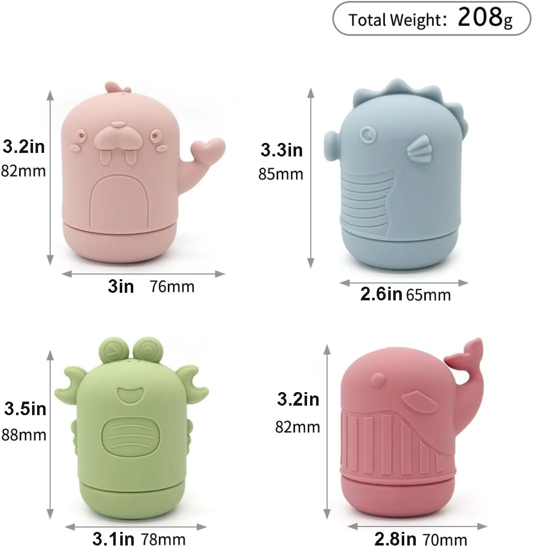 پانداایر، بسته 4 عددی اسباب بازی حمام کودک سیلیکونی بدون کپک، اسباب بازی های وان حیوانات اقیانوسی برای نوزادان نوپا، اسباب بازی های حمام شنا دوش برای پسران و دختران، غیر سمی