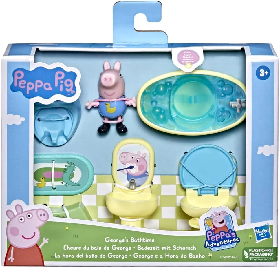 مجموعه لوازم جانبی حمام جورج Peppa Pig Peppa's Adventures، اسباب بازی پیش دبستانی، فیگور جورج پیگ و 6 لوازم جانبی، مناسب برای سنین 3 سال به بالا