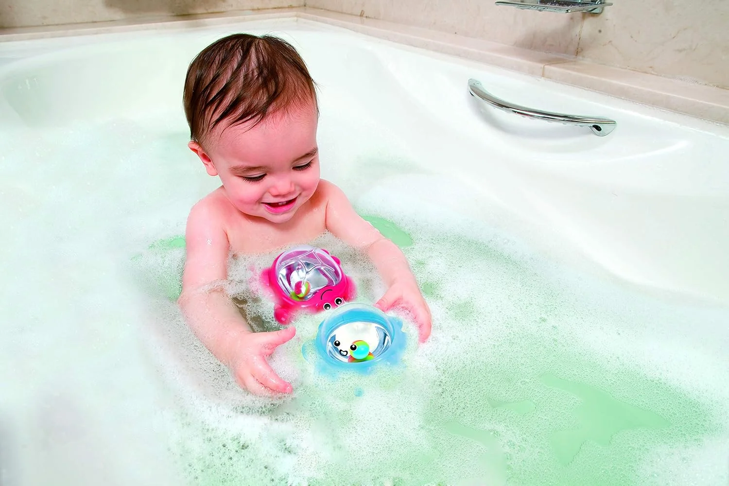 اسباب بازی حمام کودک جغجغه اختاپوس و خرچنگ PlayGo | ست اسباب بازی حیوانات پلاستیکی شناور | اسباب بازی های تعاملی و سرگرم کننده برای حمام | توپ های بازتابنده آینه داخلی | لوازم جانبی شناور رنگارنگ برای وان و استخر