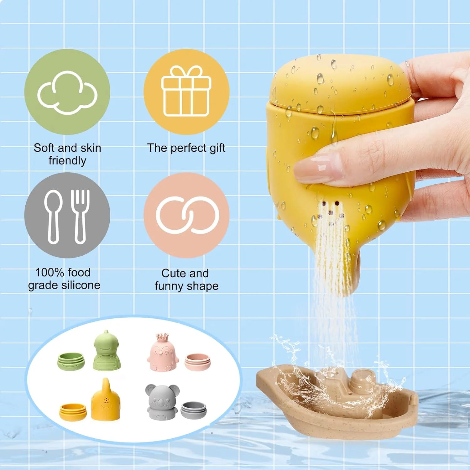 مجموعه 15 عددی اسباب بازی حمام کودک از 1 سالگی - اسباب بازی حمام کودک اسباب بازی سیلیکونی آب هدیه 1 2 3 سال