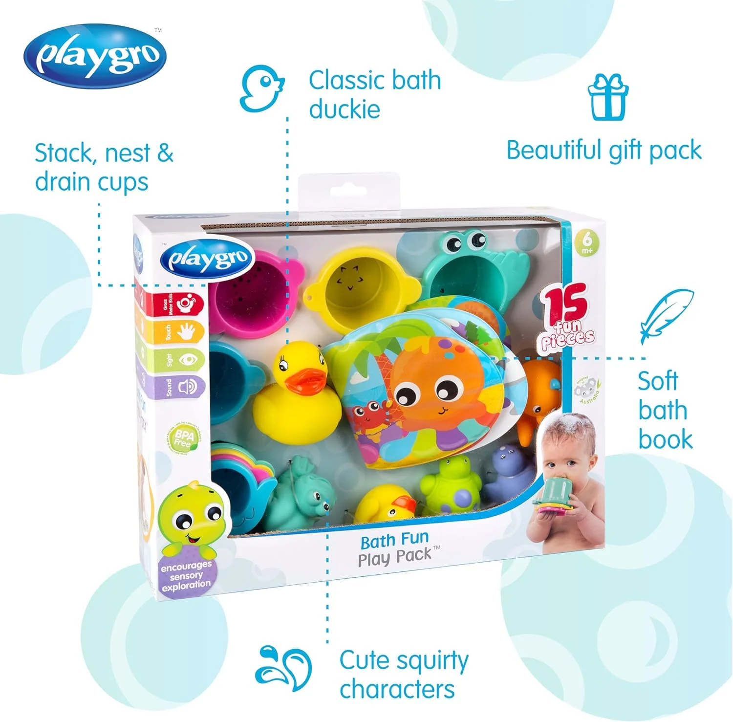 مجموعه اسباب بازی حمام Playgro، ۱۵ تکه