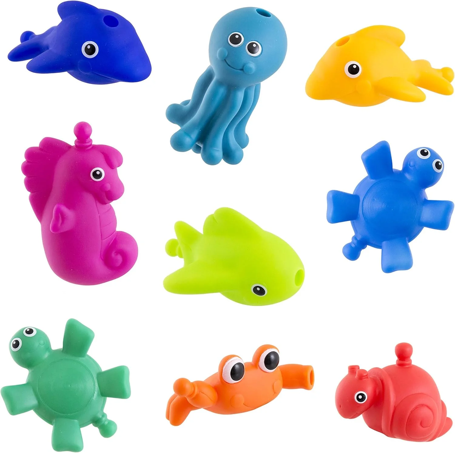 مجموعه ۹ عددی موجودات دریایی فشاری و متصل‌شدنی مناسب برای کودکان بالای ۶ ماه به همراه کیف نگهداری با دو مکنده بزرگ