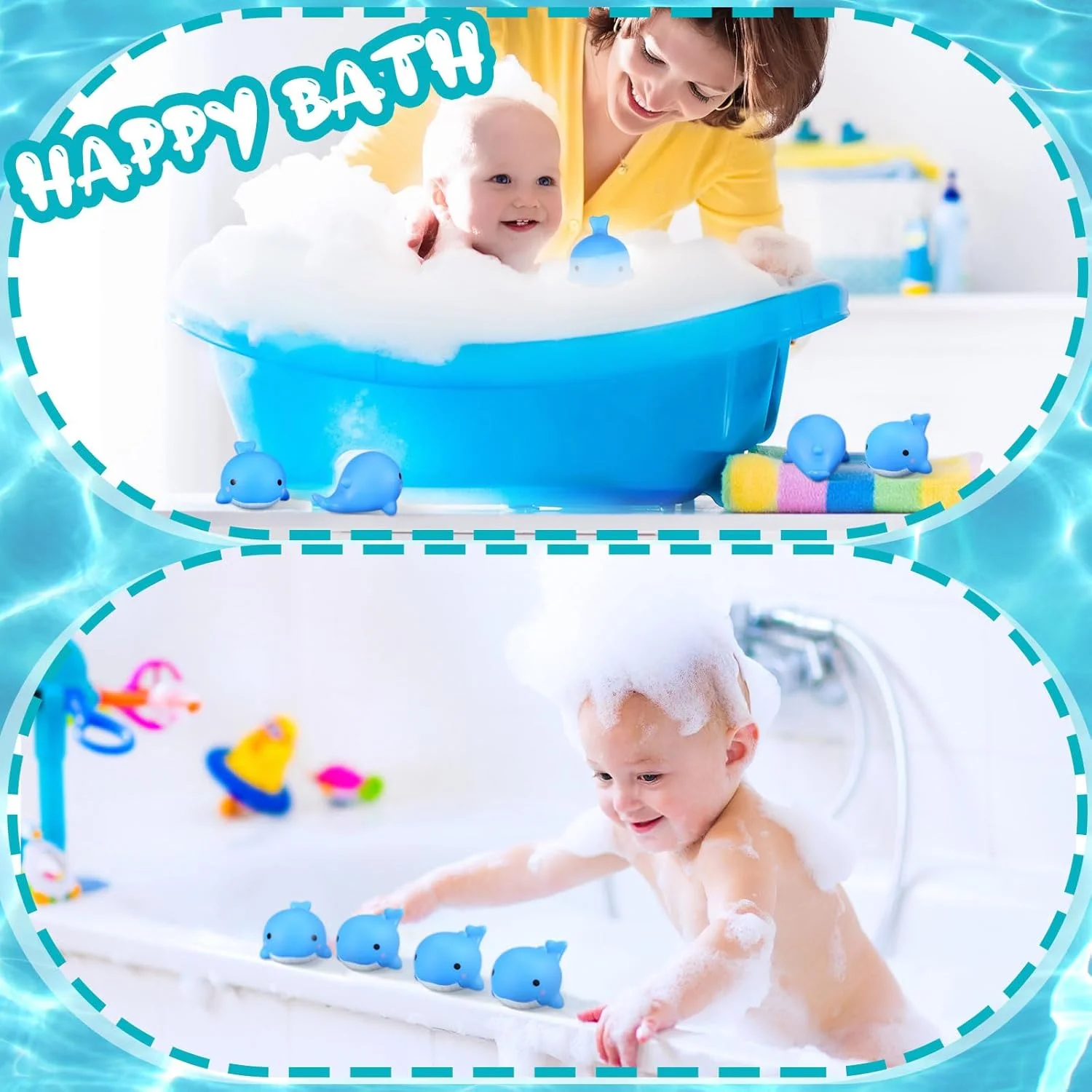 ۳۰ عدد اسباب بازی حمام نهنگ لاستیکی، مینی حیوانات دریایی آبی رنگ، اسباب بازی های فشاری و صدادار برای بازی در ساحل، استخر، حمام، هدیه های شناور، تزئینات کارناوال