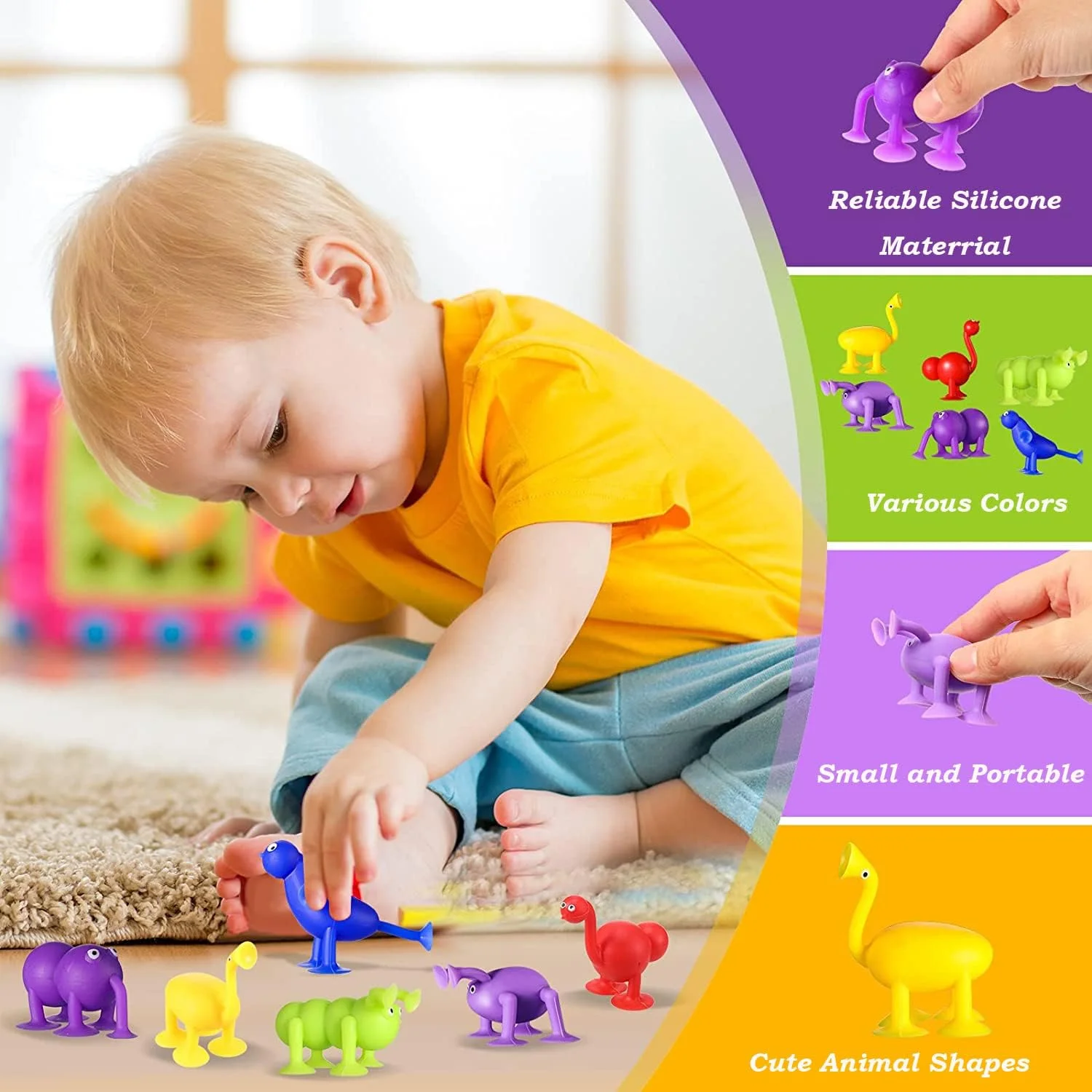 24 قطعه اسباب بازی های مکنده سیلیکونی نرم، بلوک های ساختمانی، اسباب بازی های حمام با کیسه نگهداری، اسباب بازی های رهاسازی استرس شکل حیوانات برای کودکان، اسباب بازی های حسی برای پسران و دختران 3 4 5 6 7 ساله (حیوانات)
