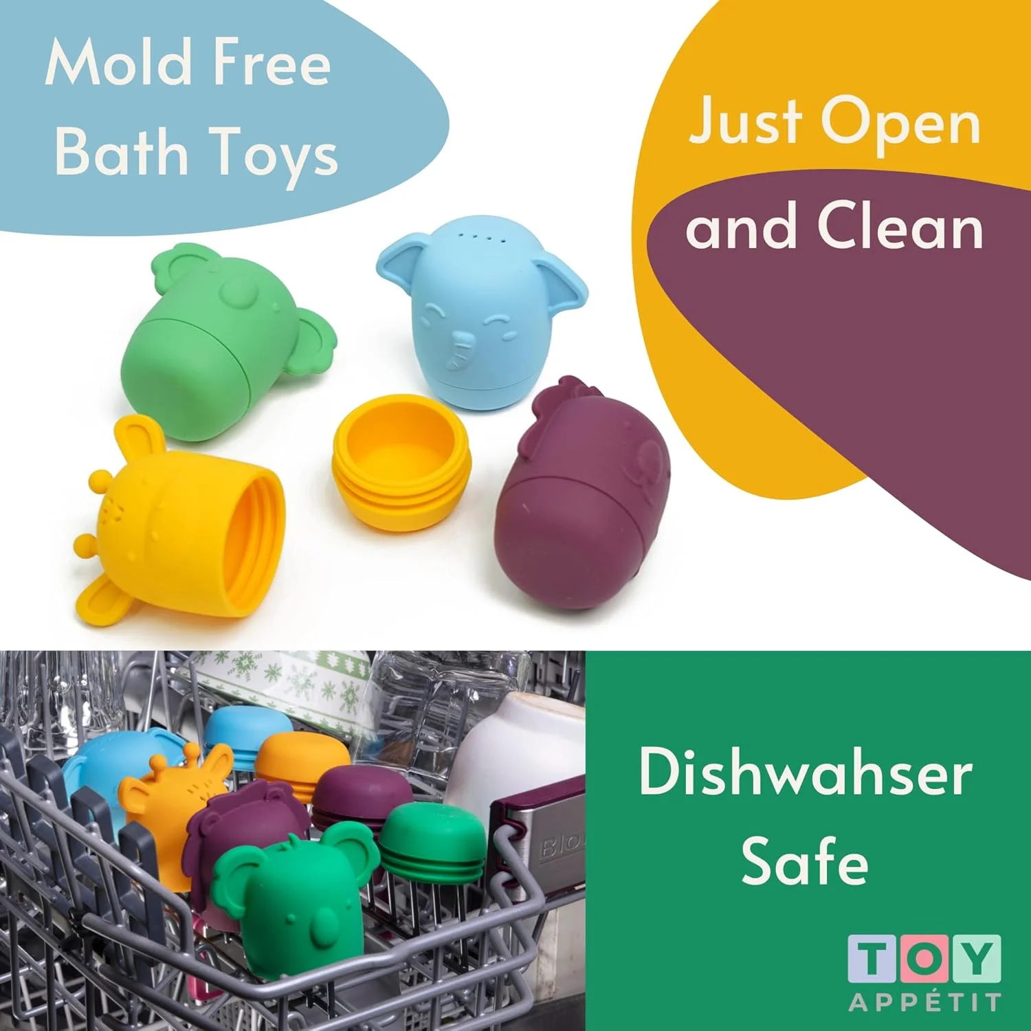 اسباب بازی حمام کودک غیر سمی، اسباب بازی حمام برای نوزادان 6-12 ماهه، اسباب بازی حمام سیلیکونی، سازگار با محیط زیست، اسباب بازی وان حمام برای کودکان نوپا 1-3 ساله، توسط Toy Appétit (سافاری وحشی)