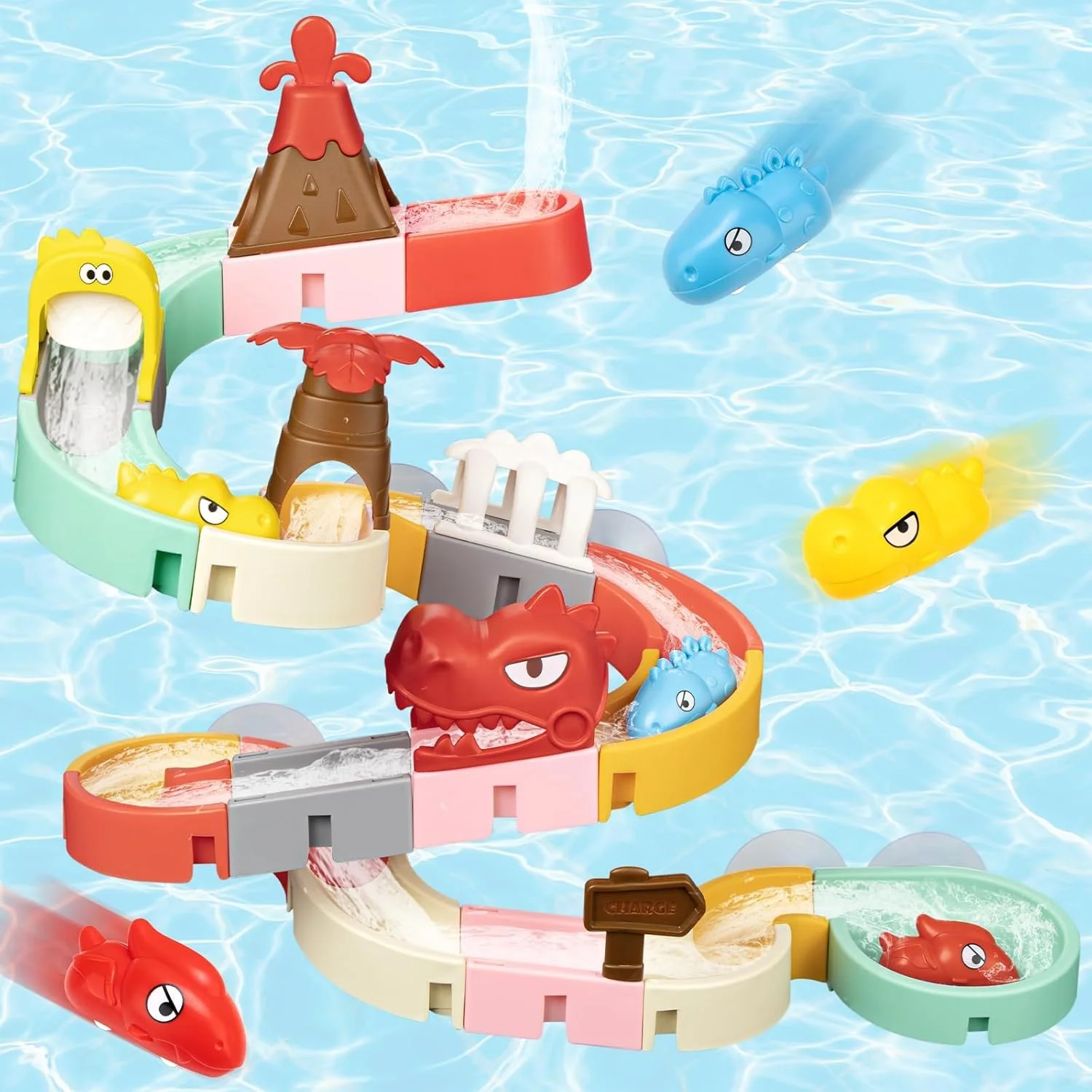 اسباب بازی سرسره دایناسور، اسباب بازی حمام برای کودکان، کیت ساختنی خودتان بسازید برای سنین 5-7 سال، هدیه تولد برای کودکان نوپا 3 سال به بالا (36 تکه با تم دایناسور)