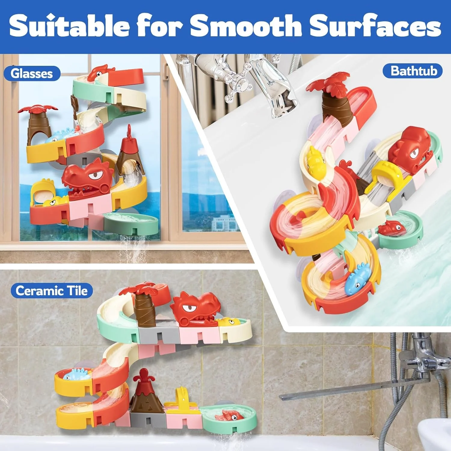 اسباب بازی سرسره دایناسور، اسباب بازی حمام برای کودکان، کیت ساختنی خودتان بسازید برای سنین 5-7 سال، هدیه تولد برای کودکان نوپا 3 سال به بالا (36 تکه با تم دایناسور)