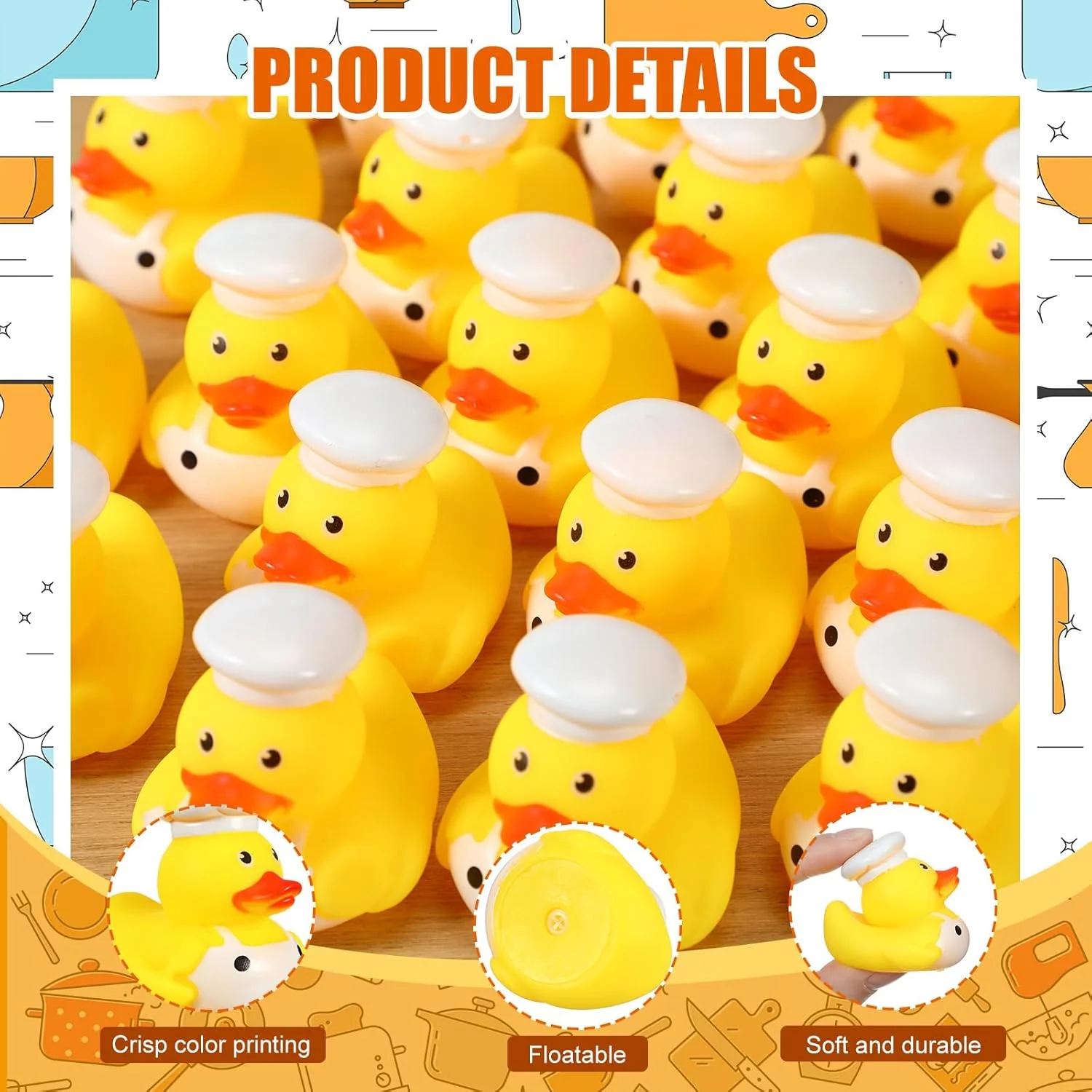 اردک های لاستیکی Sotiff، اسباب بازی اردک حمام جالب 2 اینچی برای مهمانی ها، هدایای تولد، ساحل، تابستان، اسباب بازی های استخر وان حمام (24 عدد، اردک های لاستیکی سرآشپز)