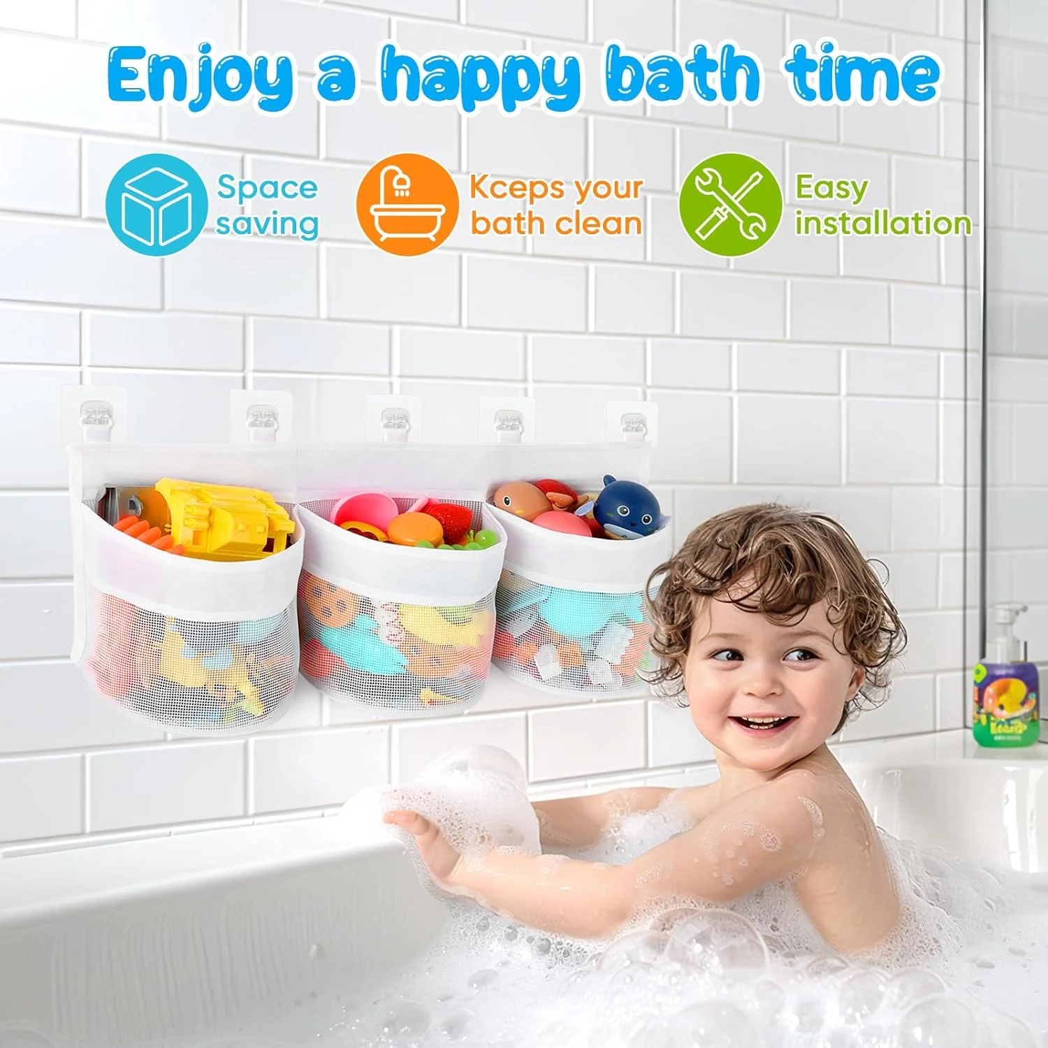 محفظه نگهداری اسباب بازی وان حمام، سازمان دهنده اسباب بازی وان حمام، نگهداری اسباب بازی های وان حمام، سازمان دهنده اسباب بازی حمام کودک برای وان، سبد نگهداری اسباب بازی کودک، لوازم جانبی سبد دوش نگهدارنده اسباب بازی حمام برای وان (سفید)