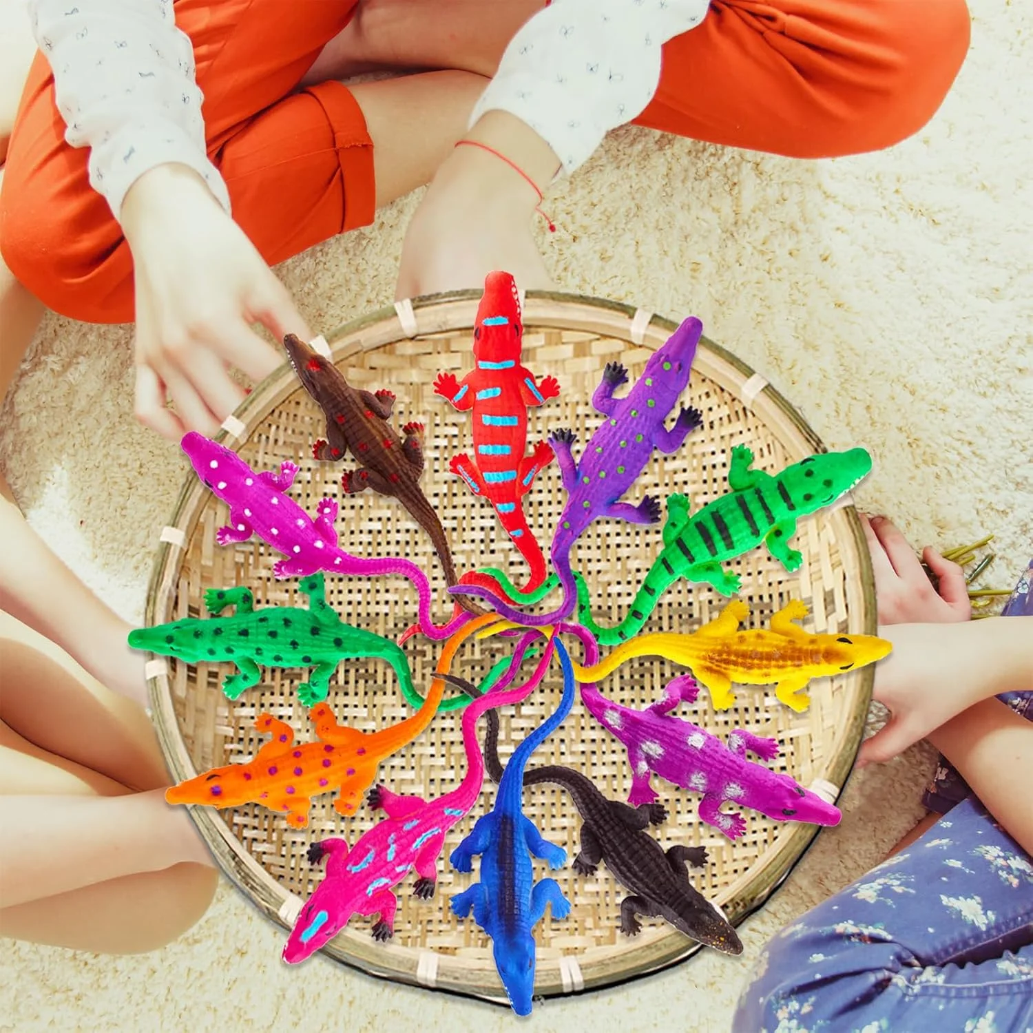 اسباب بازی های تمساح تغییر رنگ دهنده برای حمام کودکان، بسته 12 عددی، اسباب بازی های حیوانی لاستیکی کشسان 15 سانتی متری