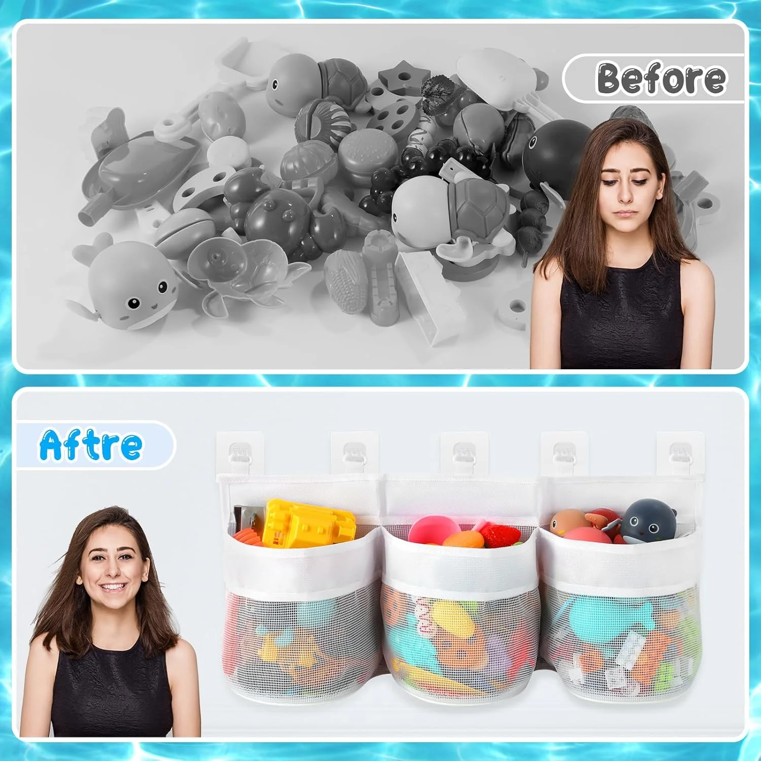 محفظه نگهداری اسباب بازی وان حمام، سازمان دهنده اسباب بازی وان حمام، نگهداری اسباب بازی های وان حمام، سازمان دهنده اسباب بازی حمام کودک برای وان، سبد نگهداری اسباب بازی کودک، لوازم جانبی سبد دوش نگهدارنده اسباب بازی حمام برای وان (سفید)