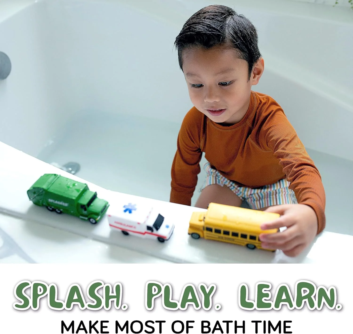 اسباب بازی های حمام ماشین بدون کپک SplashEZ برای کودکان | اسباب بازی های حمام کودک بدون سوراخ برای آب | مجموعه وسایل نقلیه اندازه ایده آل برای دستان کوچک | ایمن، بادوام برای سرگرمی بی پایان در وان | مناسب برای پسران و دختران 0 سال به بالا