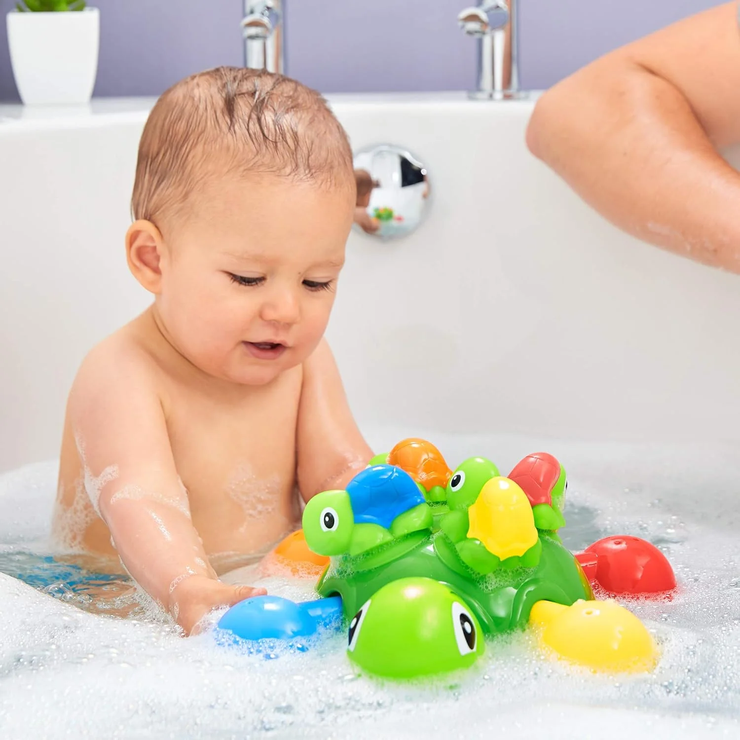 خانواده لاک پشتی تامی T72097، سرگرمی رنگارنگ حمام و یادگیری برای وان حمام، استخر و استخر شنا، اسباب بازی حمام، اسباب بازی آبی وان حمام، اسباب بازی کودک، هدیه برای تولد، از 12 ماهگی