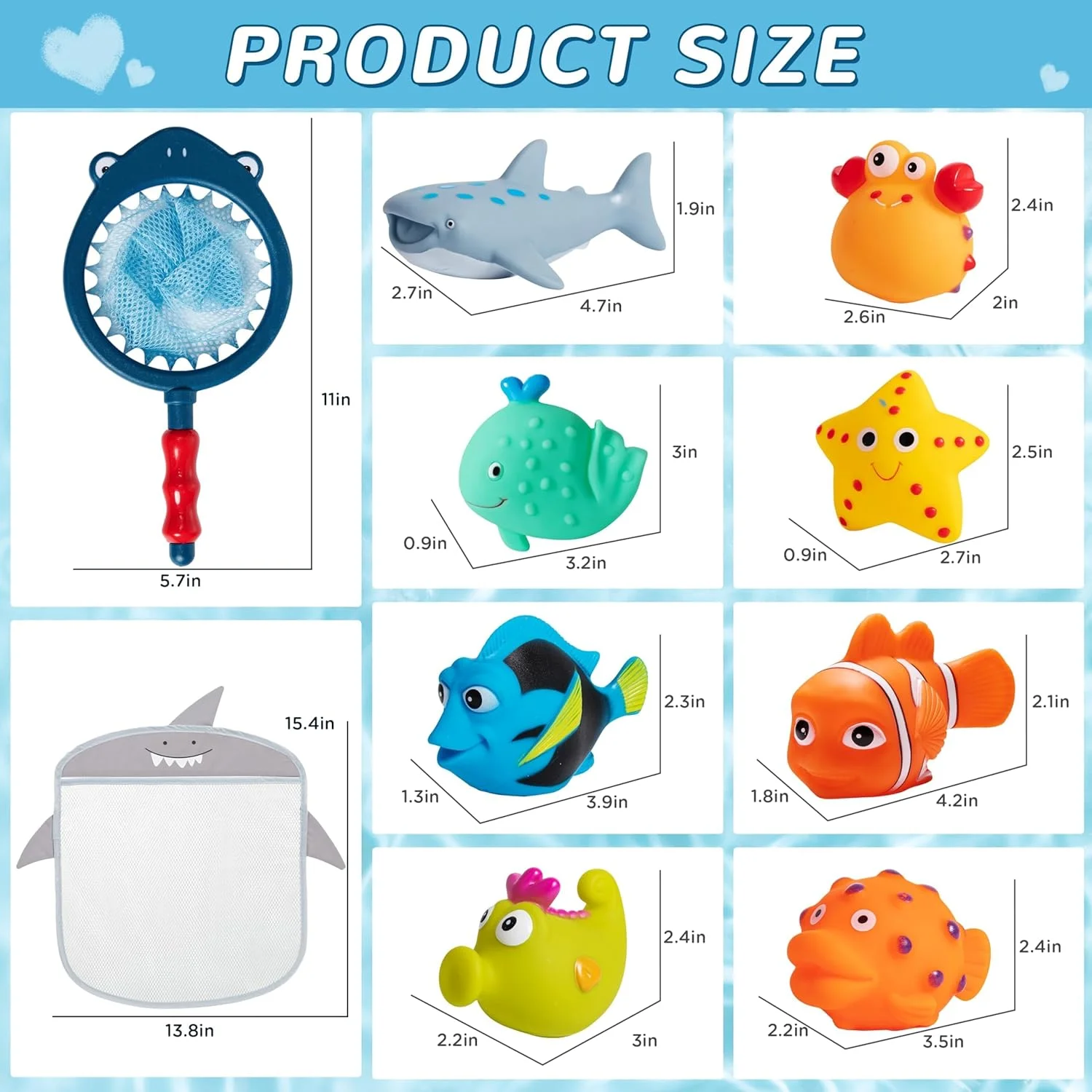 اسباب بازی های حمام بدون سوراخ و ضد کپک، بسته 10 عددی اسباب بازی حمام برای کودکان نوپا 1-3 ساله، اسباب بازی های آبی برای نوزادان 6-12 ماهه به همراه کیف نگهداری، اسباب بازی کوسه برای استخر، وان حمام، ساحل، دوش، وان، هدیه برای پسران و دختران