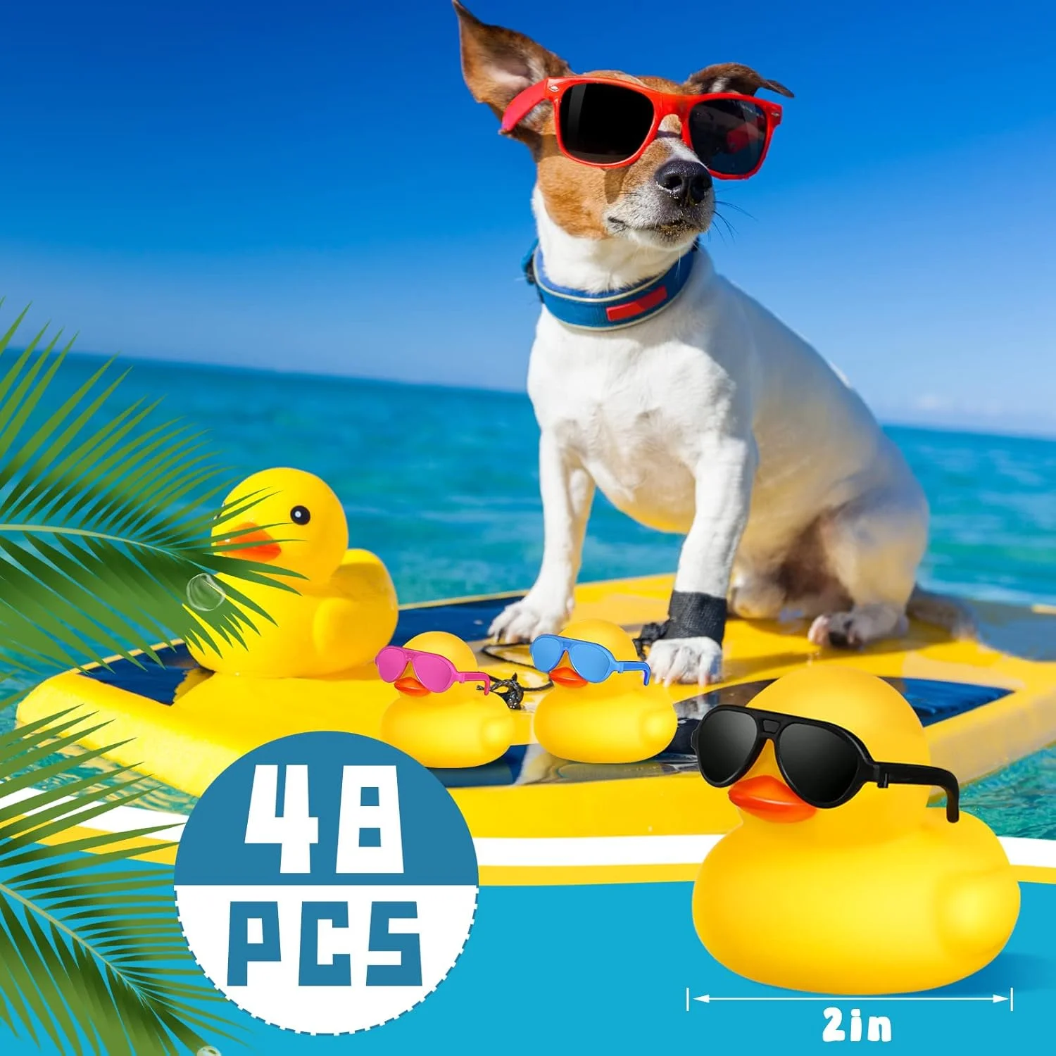 48 عدد اردک حمام، مینی اردک های لاستیکی با 48 عدد عینک آفتابی، اسباب بازی اردک لاستیکی برای حمام، اسباب بازی های وان حمام برای هدیه جشن تولد، جوایز کلاسی (زرد، آبی، صورتی، مشکی)