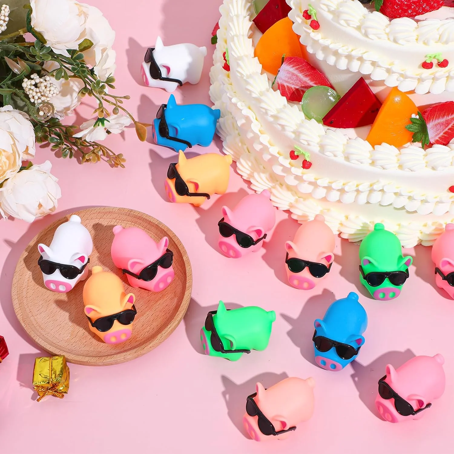 مجموعه 150 عددی خوک های لاستیکی کوچک با عینک آفتابی، اسباب بازی حمام فله ای خوک های صدادار، اسباب بازی های وان خوک برای جشن تولد، جوایز کارناوال کلاسی، پرکننده های پیناتا، دکور ماشین