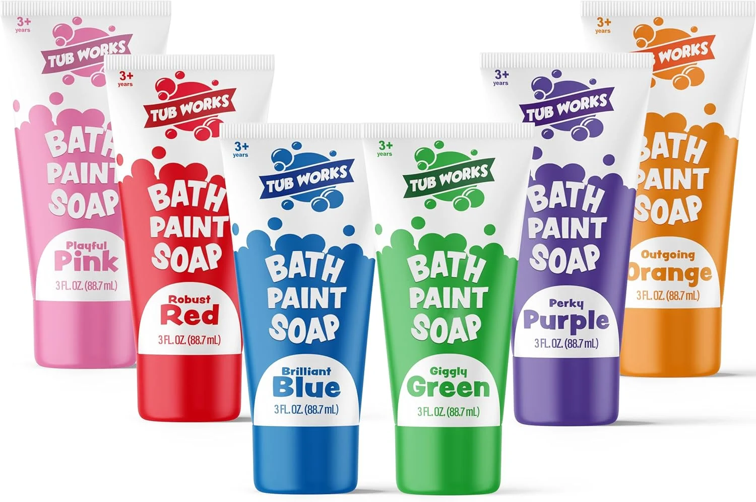 مجموعه 6 عددی رنگ انگشتی مخصوص حمام Tub Works® | غیر سمی | رنگ حمام قابل شستشو برای نقاشی انگشتی روی دیوارهای وان | اسباب بازی ایده آل برای حمام کودکان نوپا برای بازی خلاقانه | تمیز کردن آسان، رنگ حمام سرگرم کننده