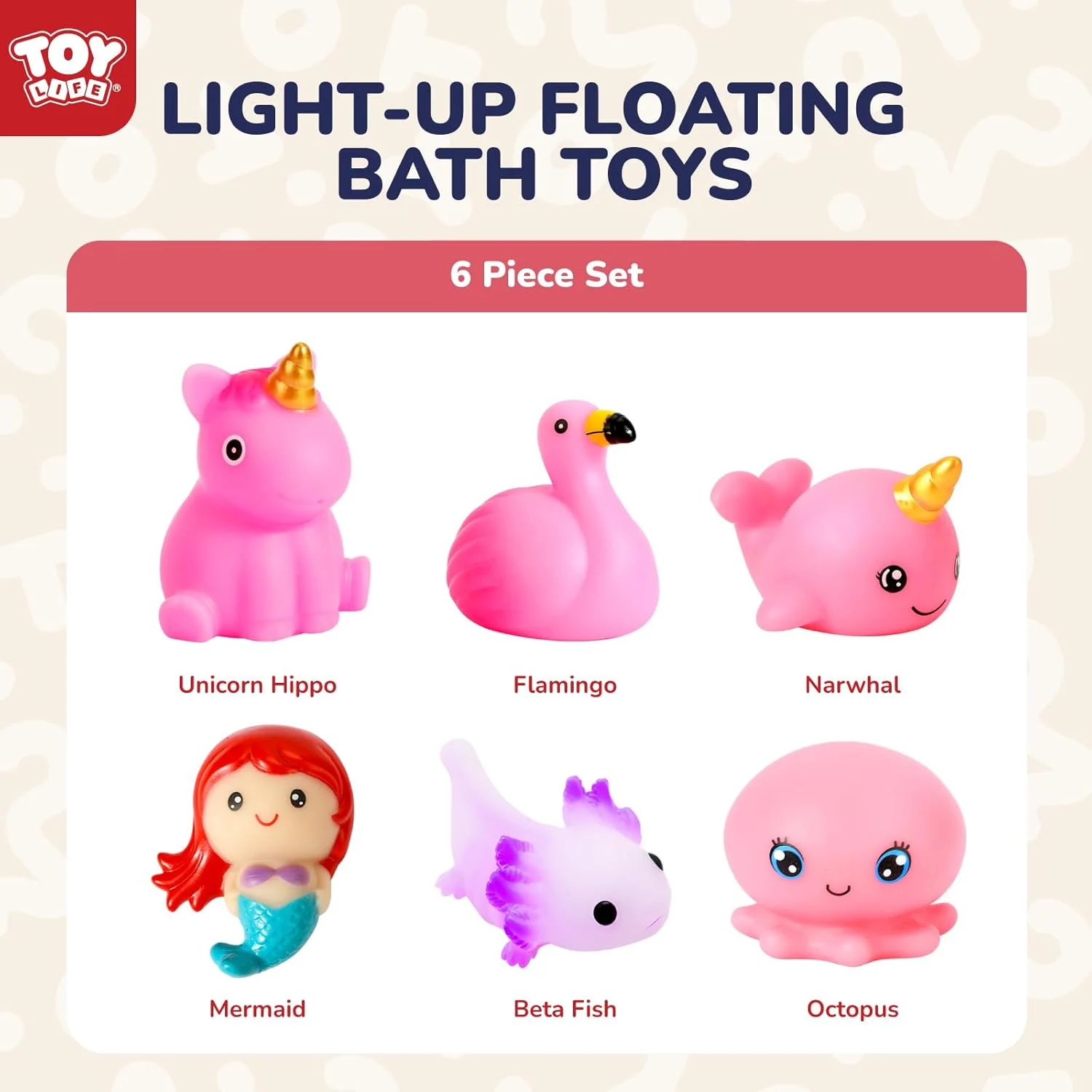 اسباب بازی های حمام پری دریایی درخشان برای کودکان 3-8 سال، اسباب بازی های حمام موجودات دریایی پلاستیکی صورتی روشن، بسته 6 عددی