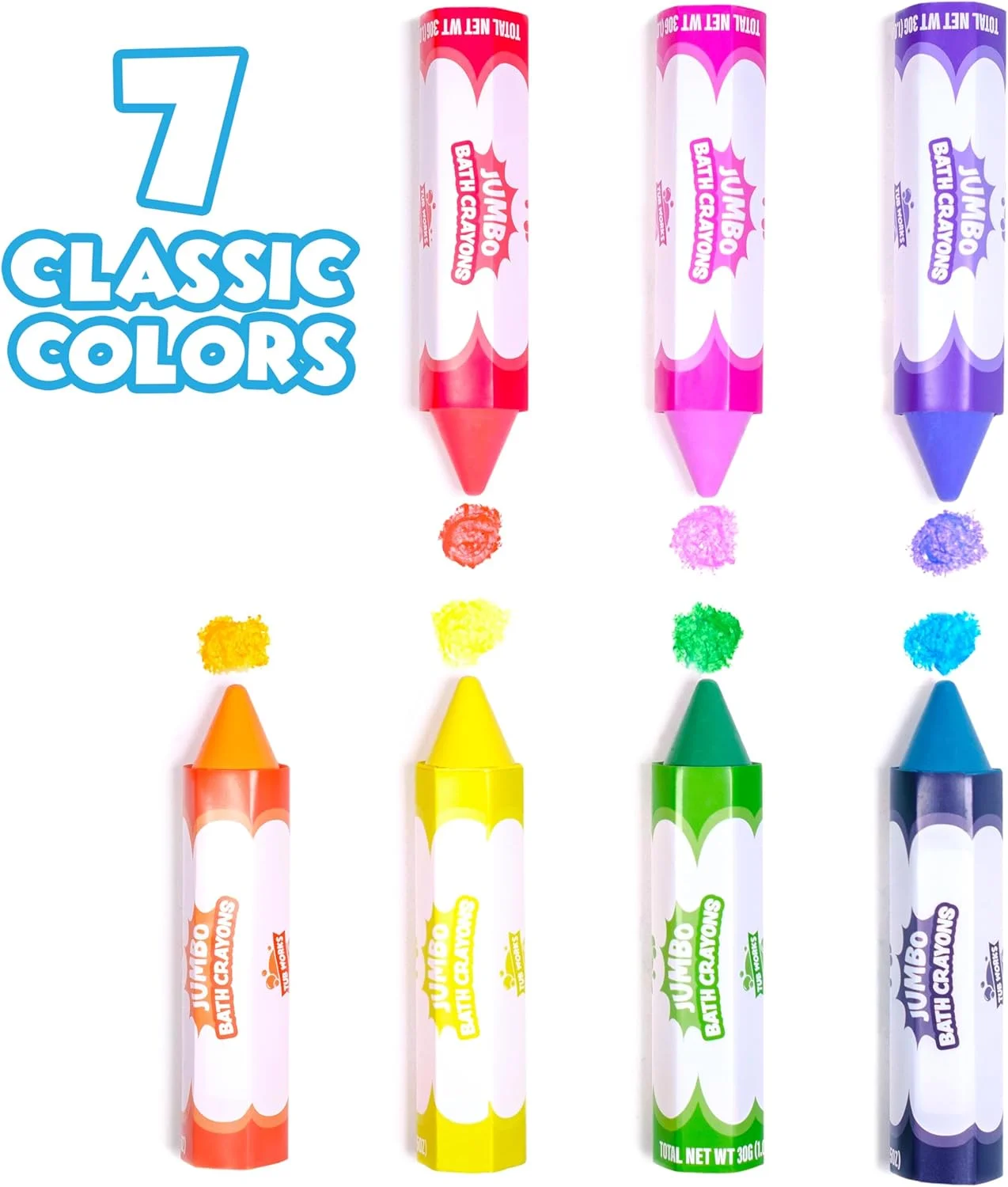 مداد شمعی بزرگ حمام Tub Works® Smooth™ | اسباب بازی حمام غیر سمی و قابل شستشو برای کودکان نوپا و بچه ها | فرمول منحصر به فرد برای طراحی روان و واضح روی دیوارهای خیس و خشک وان | مداد شمعی های بزرگ و با قابلیت گرفتن آسان برای وان حمام