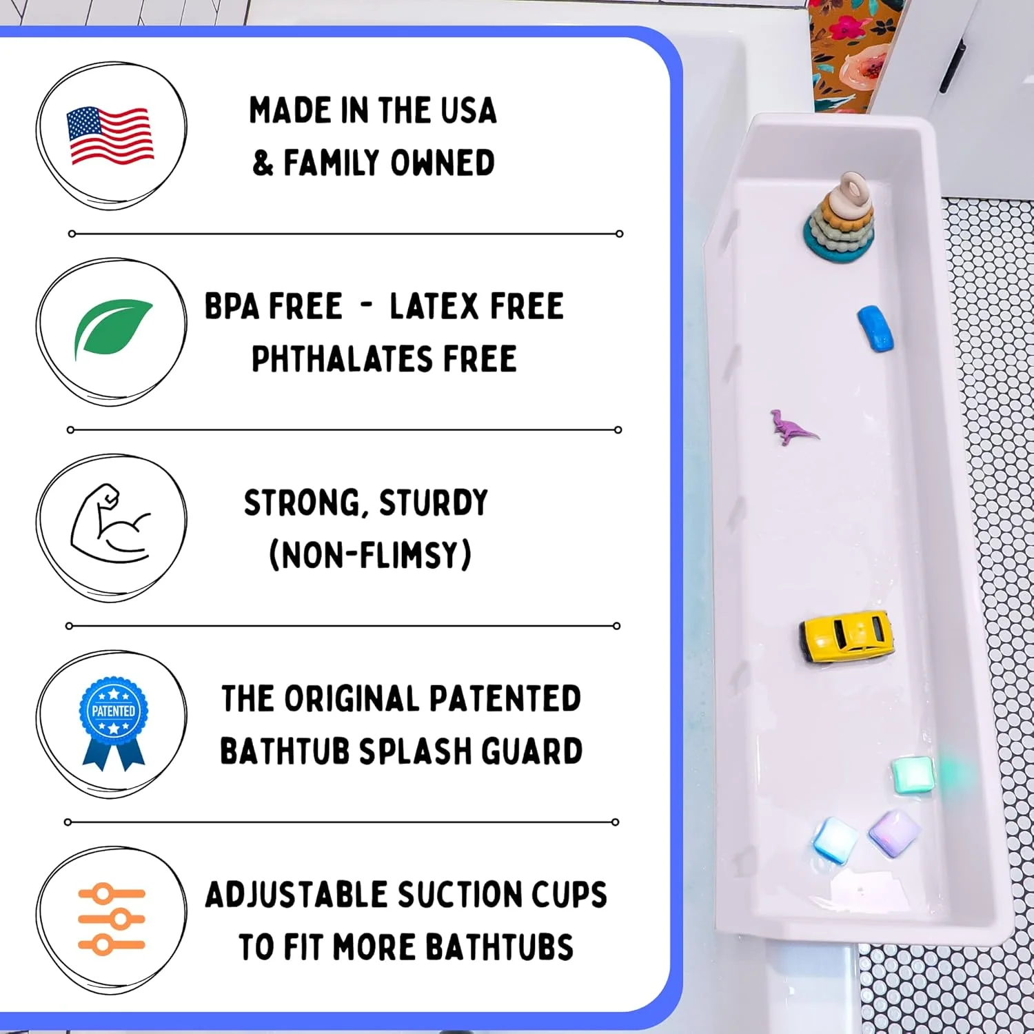 محافظ پاشش آب وان حمام - قفسه بازی - سینی اسباب بازی - نگهدارنده - دارای مکنده برای اتصال به وان حمام - جلوگیری از ریختن آب در حمام - سرگرم کننده برای کودکان نوپا و نوزادان (سفید)