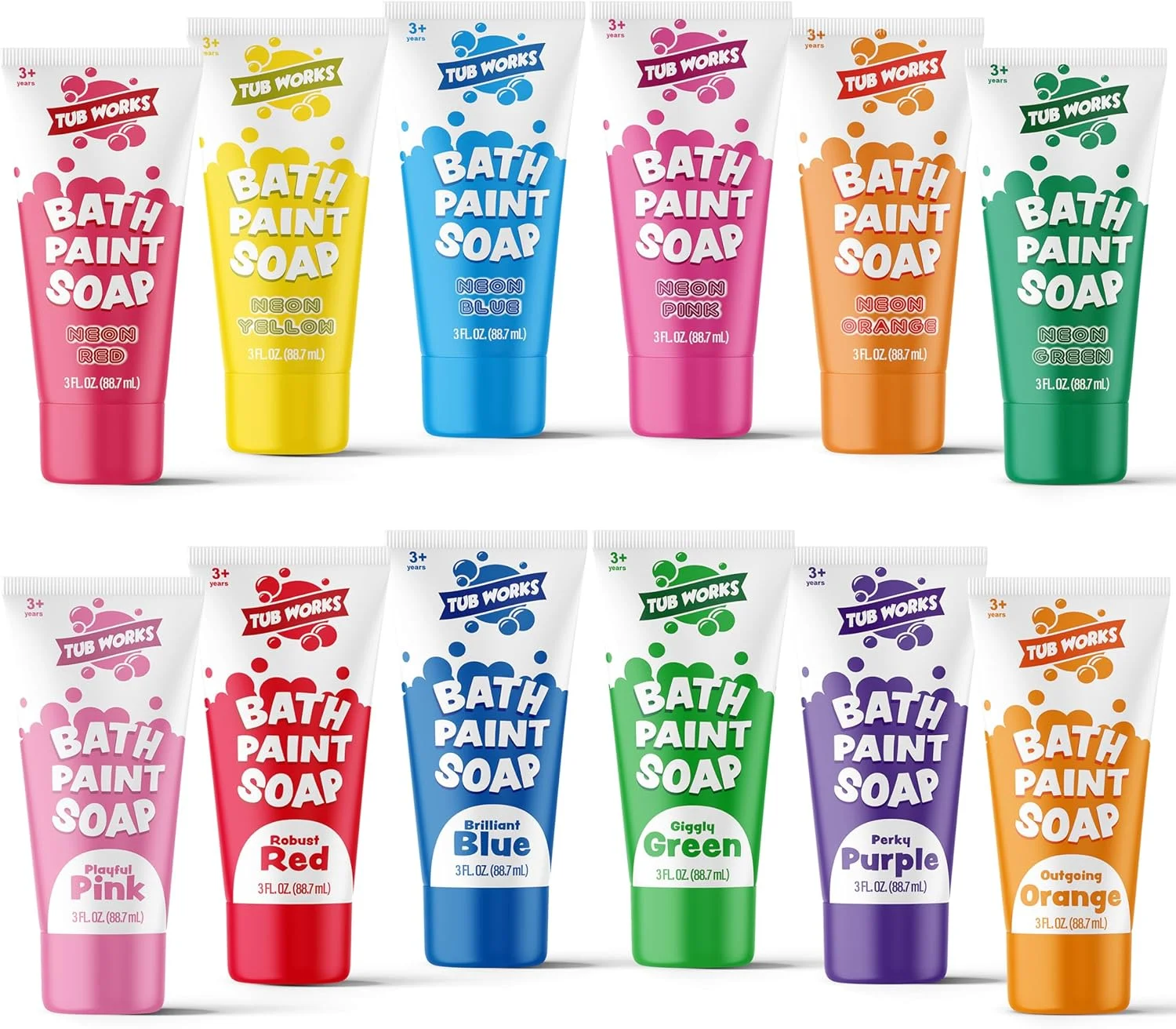 صابون انگشتی رنگ آمیزی وان حمام تیوپ ورکس، بسته 12 عددی | غیر سمی، رنگ حمام قابل شستشو برای کودکان نوپا و بچه ها | اسباب بازی های ایده آل حمام برای بازی خلاقانه | رنگ های حمام با تمیز کردن آسان برای حمام کودکان