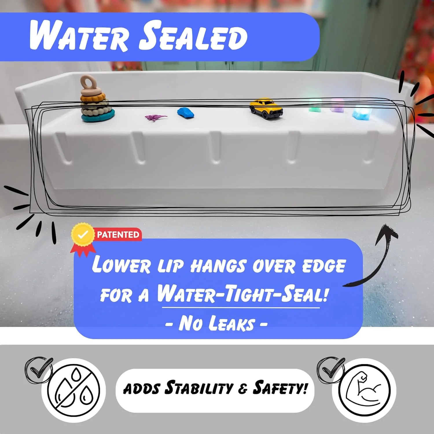 محافظ پاشش آب وان حمام - قفسه بازی - سینی اسباب بازی - نگهدارنده - دارای مکنده برای اتصال به وان حمام - جلوگیری از ریختن آب در حمام - سرگرم کننده برای کودکان نوپا و نوزادان (سفید)