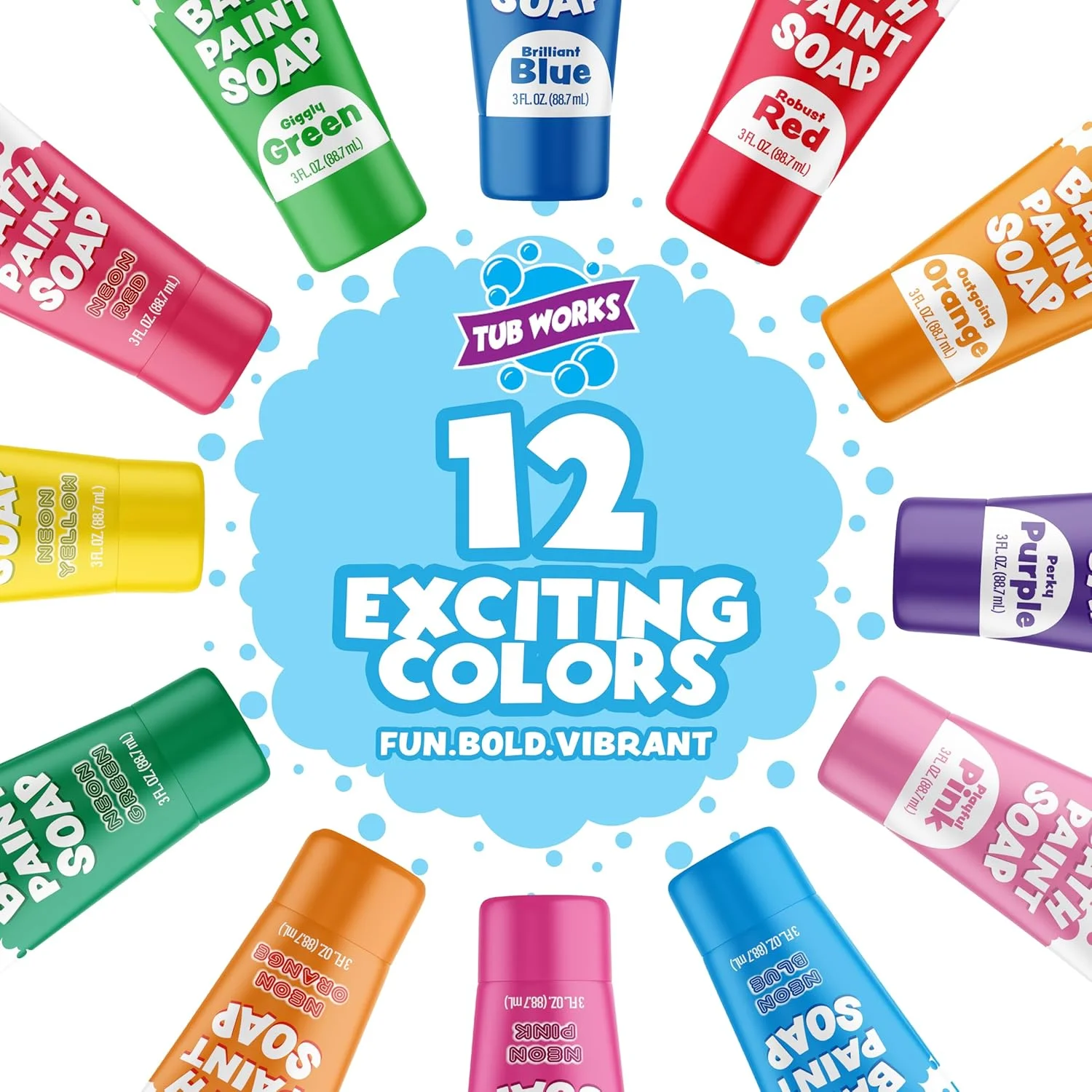 صابون انگشتی رنگ آمیزی وان حمام تیوپ ورکس، بسته 12 عددی | غیر سمی، رنگ حمام قابل شستشو برای کودکان نوپا و بچه ها | اسباب بازی های ایده آل حمام برای بازی خلاقانه | رنگ های حمام با تمیز کردن آسان برای حمام کودکان