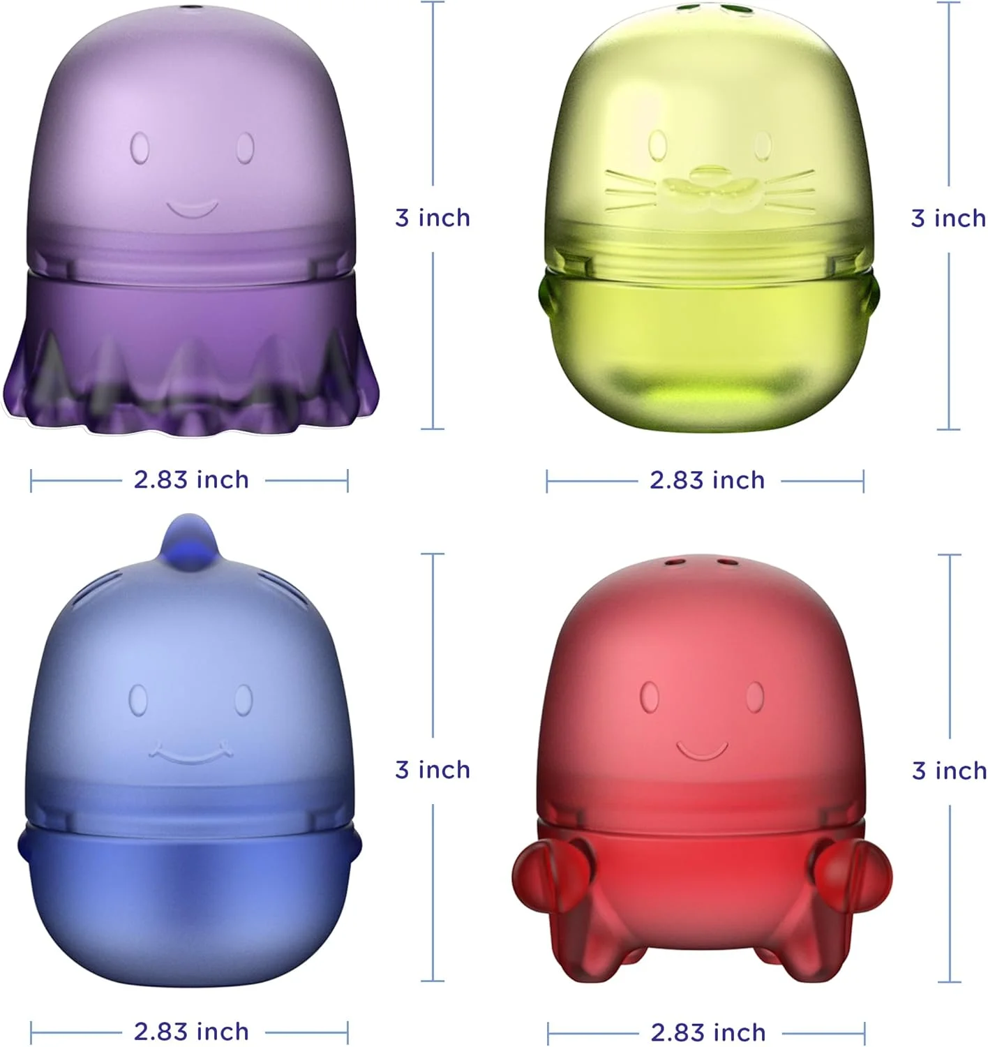 اسباب بازی های حمام شفاف و قابل تعویض یوبی برای نوزاد و کودک نوپا، مجموعه 4 عددی اسباب بازی های رنگارنگ حمام کودک