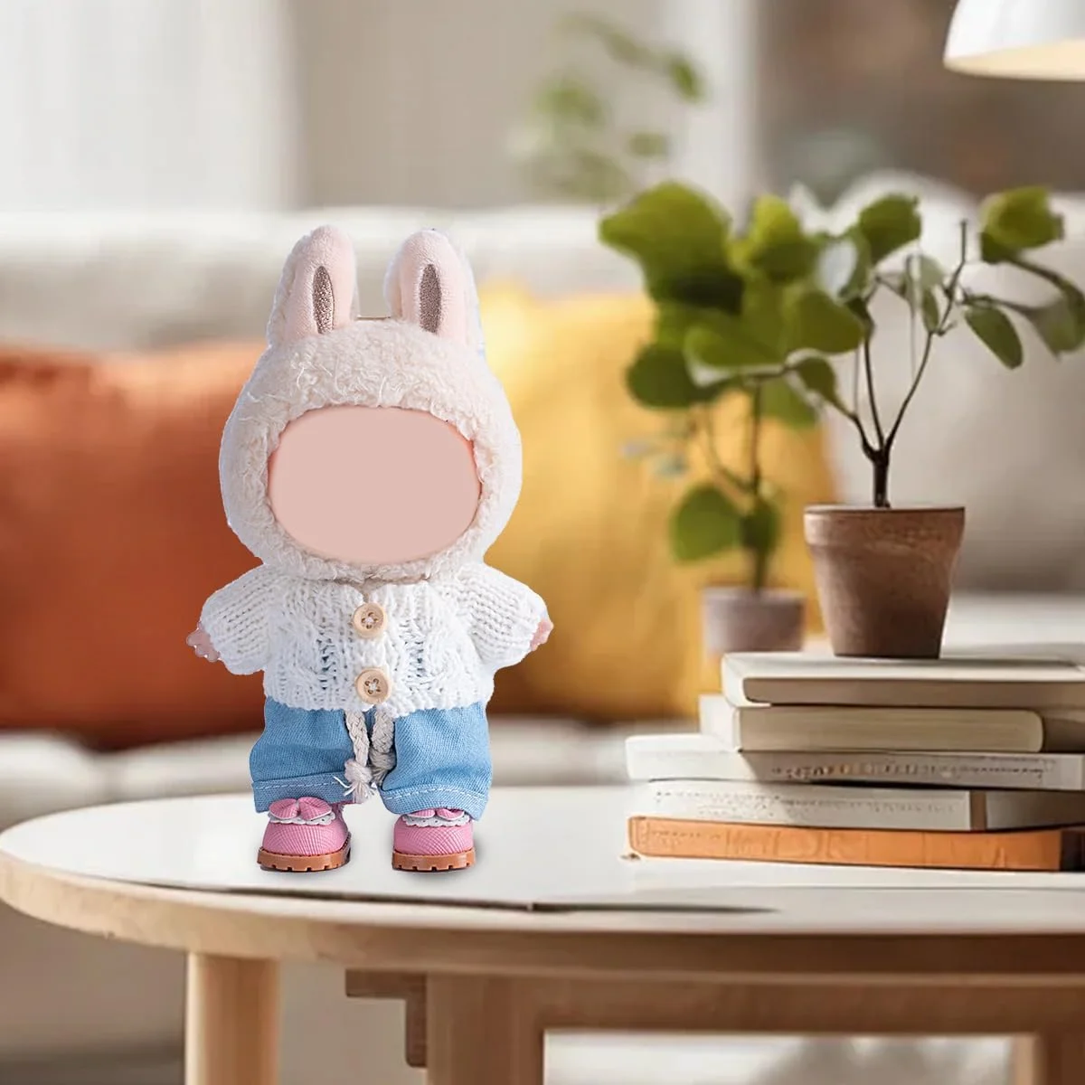 ست لباس عروسک 17 سانتی‌متری برای لابوبو، شلوار جین و پلیور بافتنی ممتاز آزونی، لباس فانتزی زیبا برای عروسک‌های 17/15 سانتی‌متری، بدون عروسک، ایده‌آل برای بازی لباس پوشیدن (سفید، 17/15 سانتی‌متری)