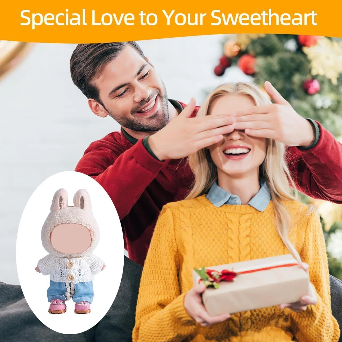 ست لباس عروسک 17 سانتی‌متری برای لابوبو، شلوار جین و پلیور بافتنی ممتاز آزونی، لباس فانتزی زیبا برای عروسک‌های 17/15 سانتی‌متری، بدون عروسک، ایده‌آل برای بازی لباس پوشیدن (سفید، 17/15 سانتی‌متری)