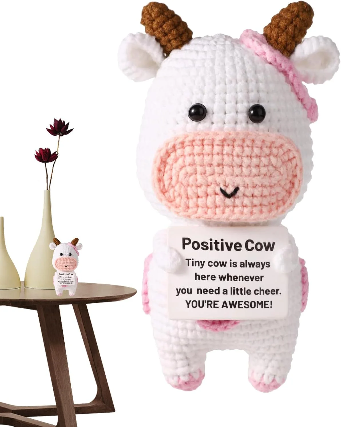 گاو بافتنی | عروسک بافتنی دکوری منزل | عروسک های بافتنی خنده دار برای زنان و مردان، حیوانات بافتنی دست ساز، عروسک های دکوری منزل