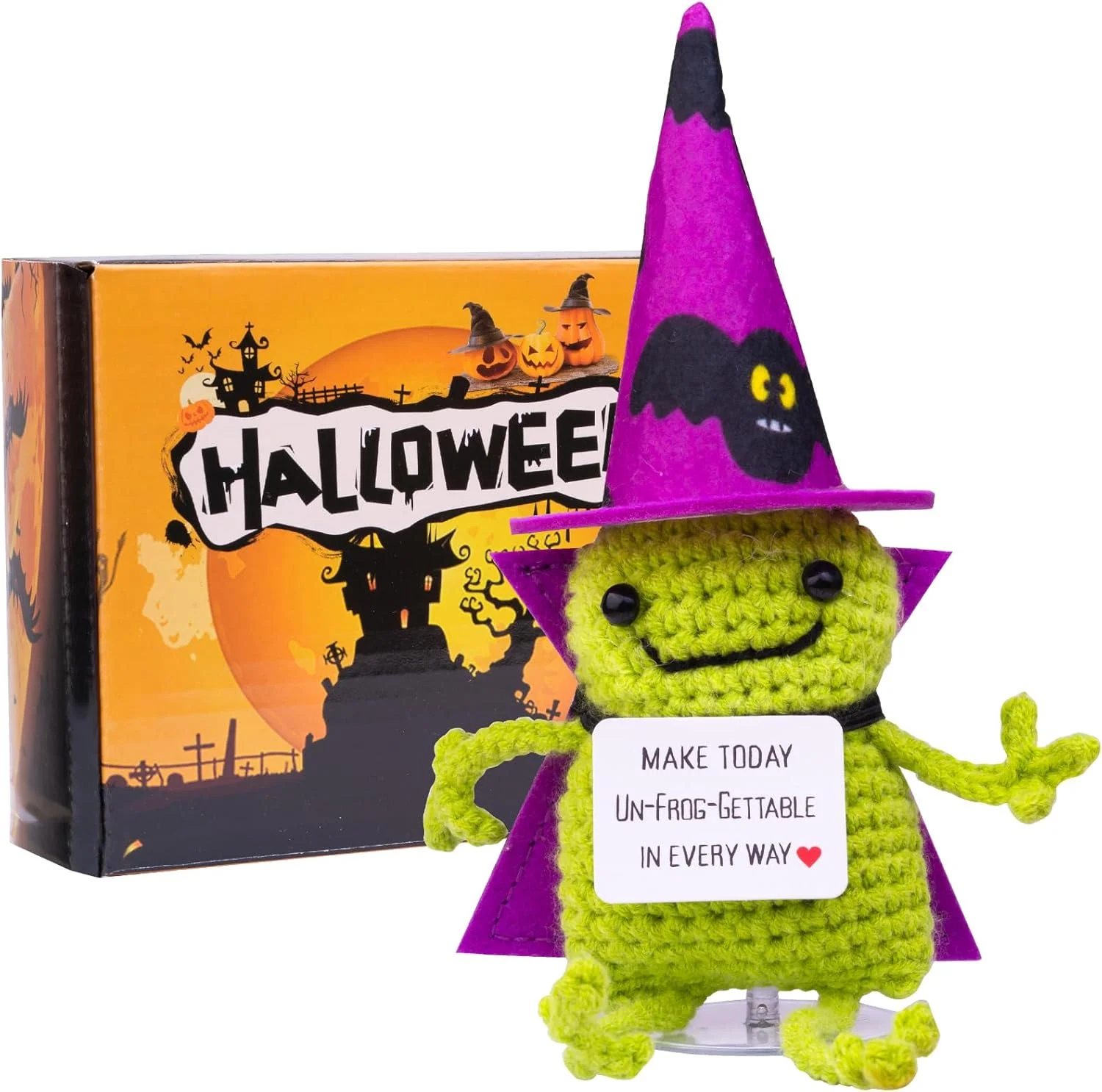 کلاه جادوگری خیار و شنل هدیه حمایت عاطفی هالووین، عروسک سیب زمینی خیار بافتنی قلاب بافی زیبا با کلاه جادویی اسباب بازی با دکوراسیون اتاق تشویق مهمانی روز همه مقدسین