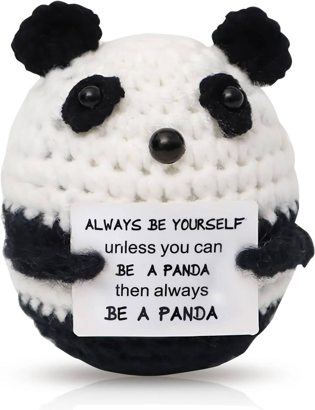 پاندای بافتنی مینیاتوری بامزه و مثبت با کارت الهام بخش، هدیه ای برای حمایت عاطفی، عروسک بافتنی دست ساز پاندای پشمی، هدیه برای تولد، کریسمس دختران و زنان