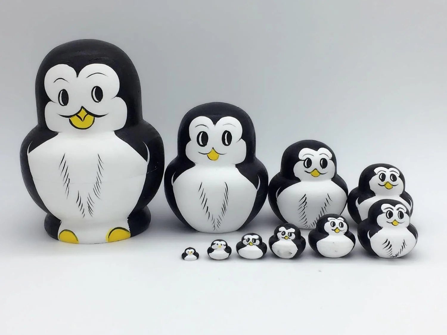10 عدد عروسک های تودرتوی چوبی دست ساز با طرح حیوانات (پنگوئن)، دکور خانه، عروسک های تودرتو برای کودکان