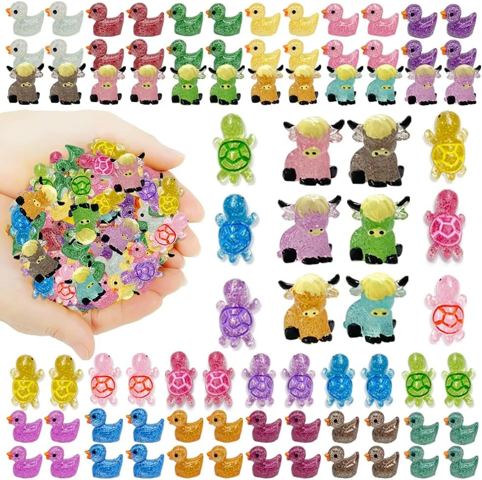 84 عدد مینیاتوری حیوانات رزینی اکلیلی شامل اردک، گاو، لاک پشت، دکوری مینیاتوری درخشان، مجسمه حیوانات، دکور آکواریوم خانه عروسکی برای کاردستی، خانه عروسکی، دکوراسیون منزل