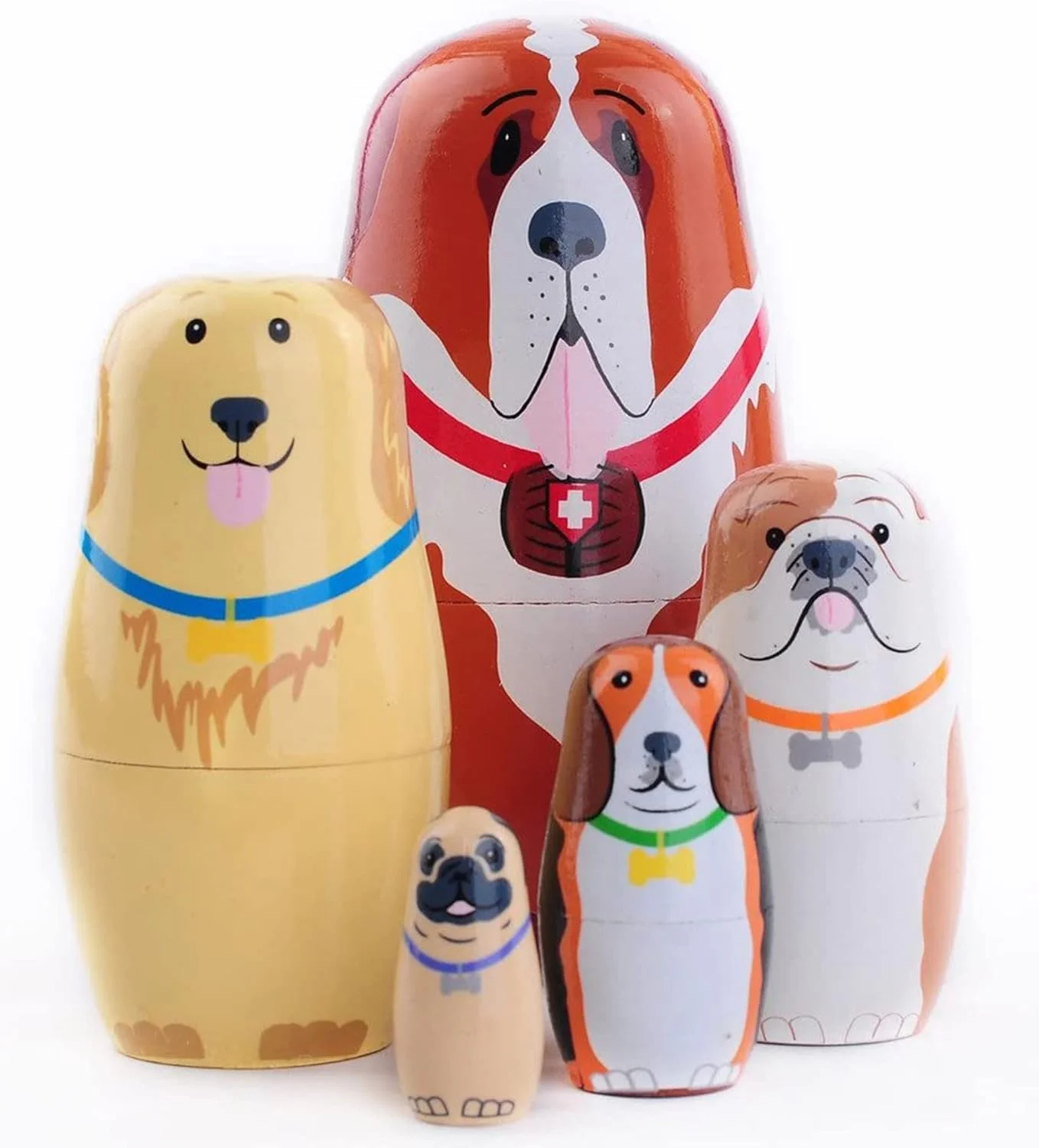 عروسک های تودرتوی روسی ELECDON، ست 5 عددی سگ تودرتو، عروسک های کلاسیک سنتی روسی، اسباب بازی چوبی دست ساز برای کودکان، جشن تولد، دکوراسیون منزل، سال نو، هدیه آرزو