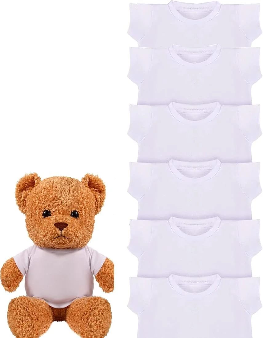 لباس عروسکی خرسی Excefore، تیشرت کلاسیک حیوانات پر شده، تیشرت ساده خرس پولیشی، آستین کوتاه مناسب خرس، مناسب برای عروسک های پر شده 8-12 اینچی، 6 عدد لوازم جانبی