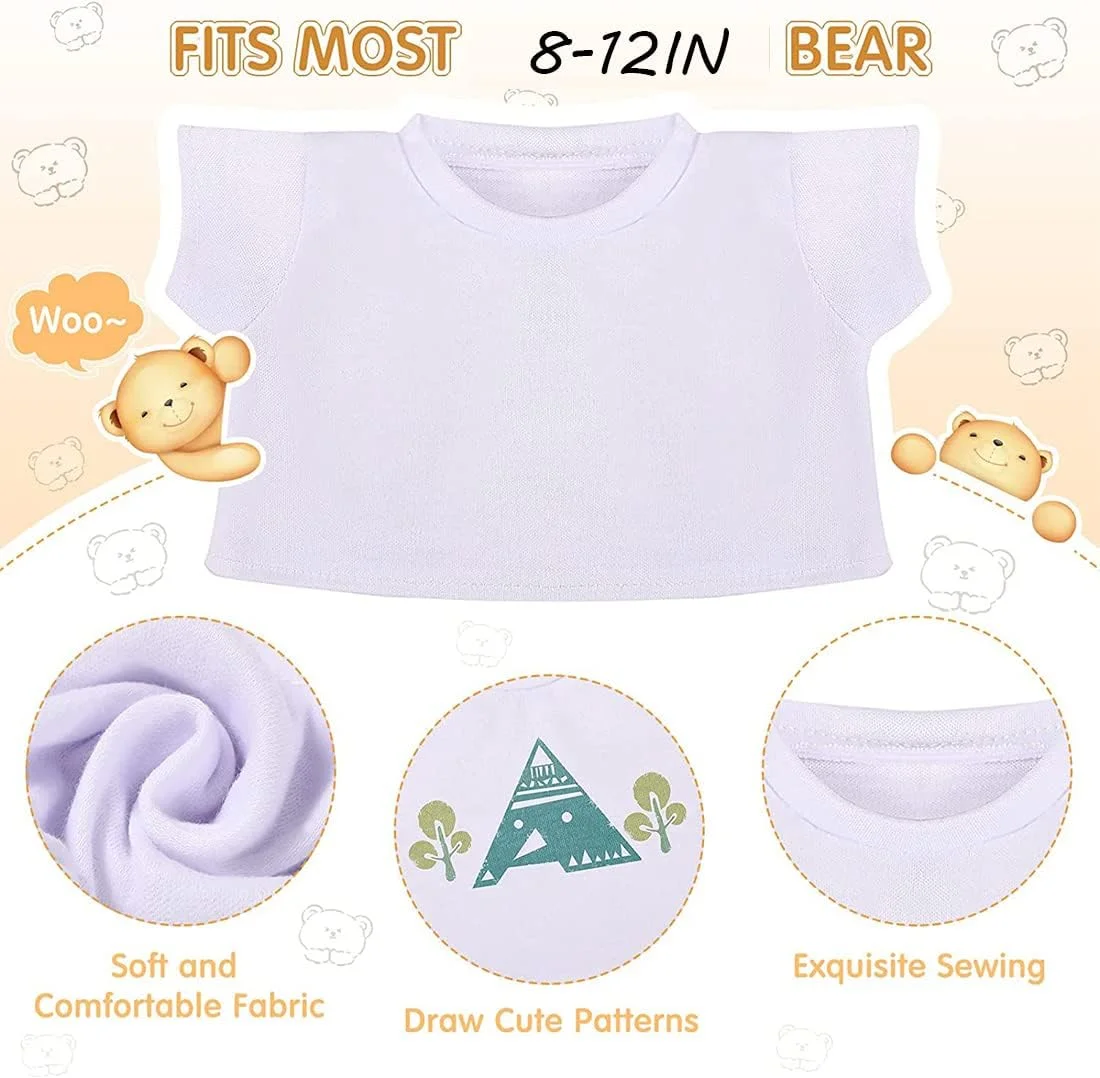 لباس عروسکی خرسی Excefore، تیشرت کلاسیک حیوانات پر شده، تیشرت ساده خرس پولیشی، آستین کوتاه مناسب خرس، مناسب برای عروسک های پر شده 8-12 اینچی، 6 عدد لوازم جانبی