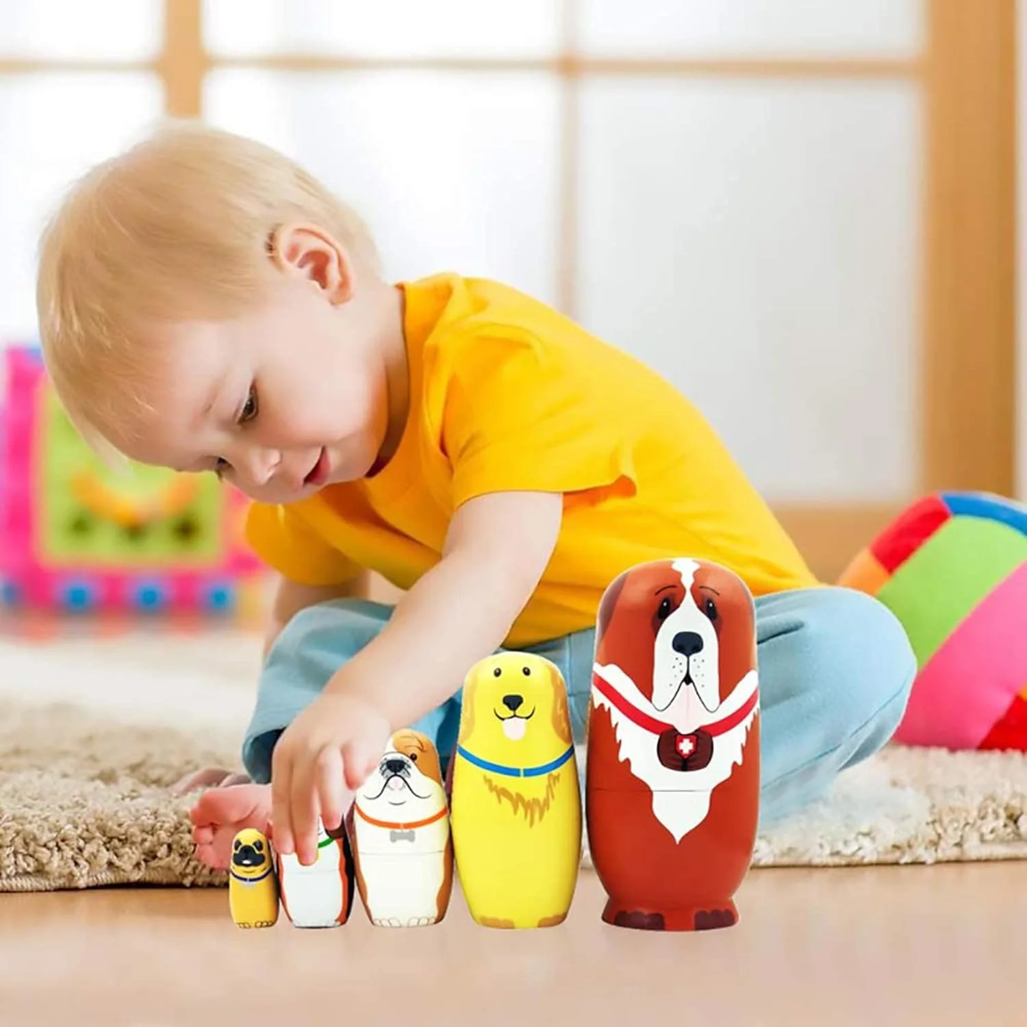 عروسک های تودرتوی روسی ELECDON، ست 5 عددی سگ تودرتو، عروسک های کلاسیک سنتی روسی، اسباب بازی چوبی دست ساز برای کودکان، جشن تولد، دکوراسیون منزل، سال نو، هدیه آرزو