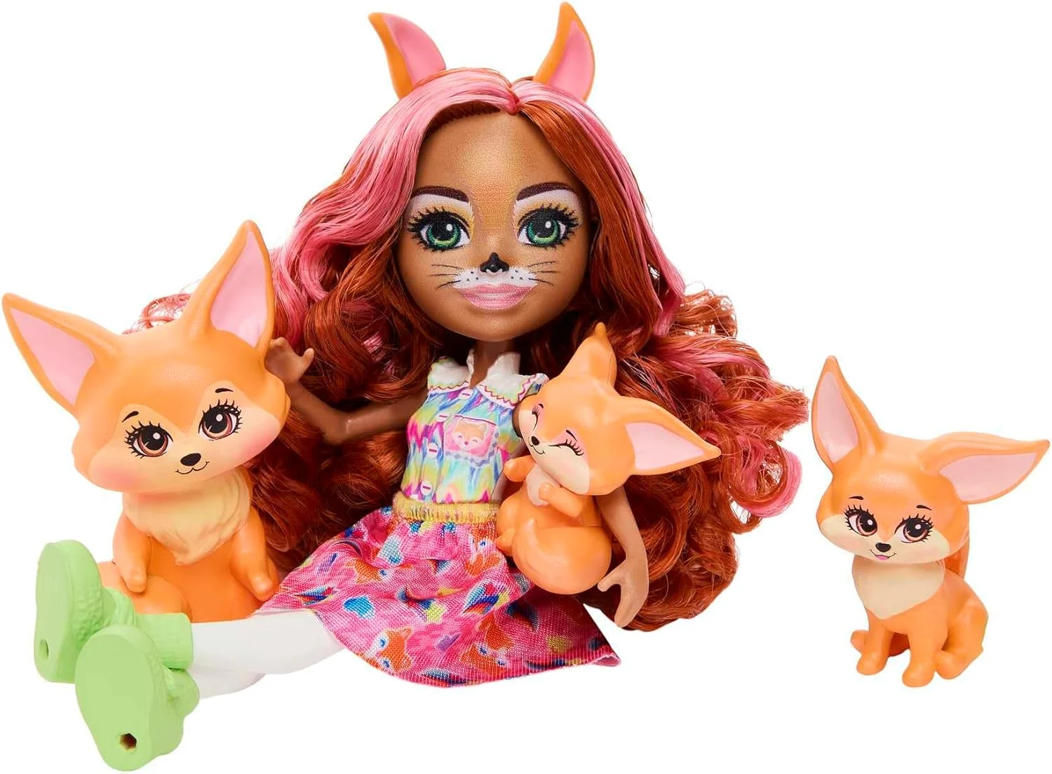 عروسک فیلگری فاکس و دوستان حیوانات از مجموعه انچنتیملز با طرح روباه، پرک و 2 دوست حیوانی دیگر، شامل دامن و کفش های قابل جابجایی، برای کودکان از 4 سال، HNT60