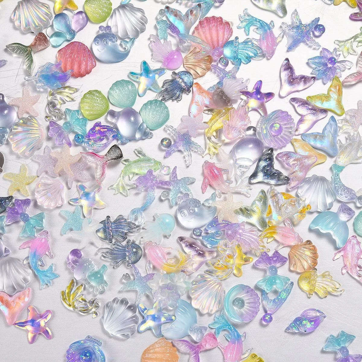 ۲۰۰ عدد مینیاتوری رزینی حیوانات اقیانوسی، موجودات دریایی کوچک برای صنایع دستی DIY، دکور آکواریوم، باغ پریان، خانه عروسکی و محوطه سازی میکرو، مجموعه حیوانات دریایی کوچک