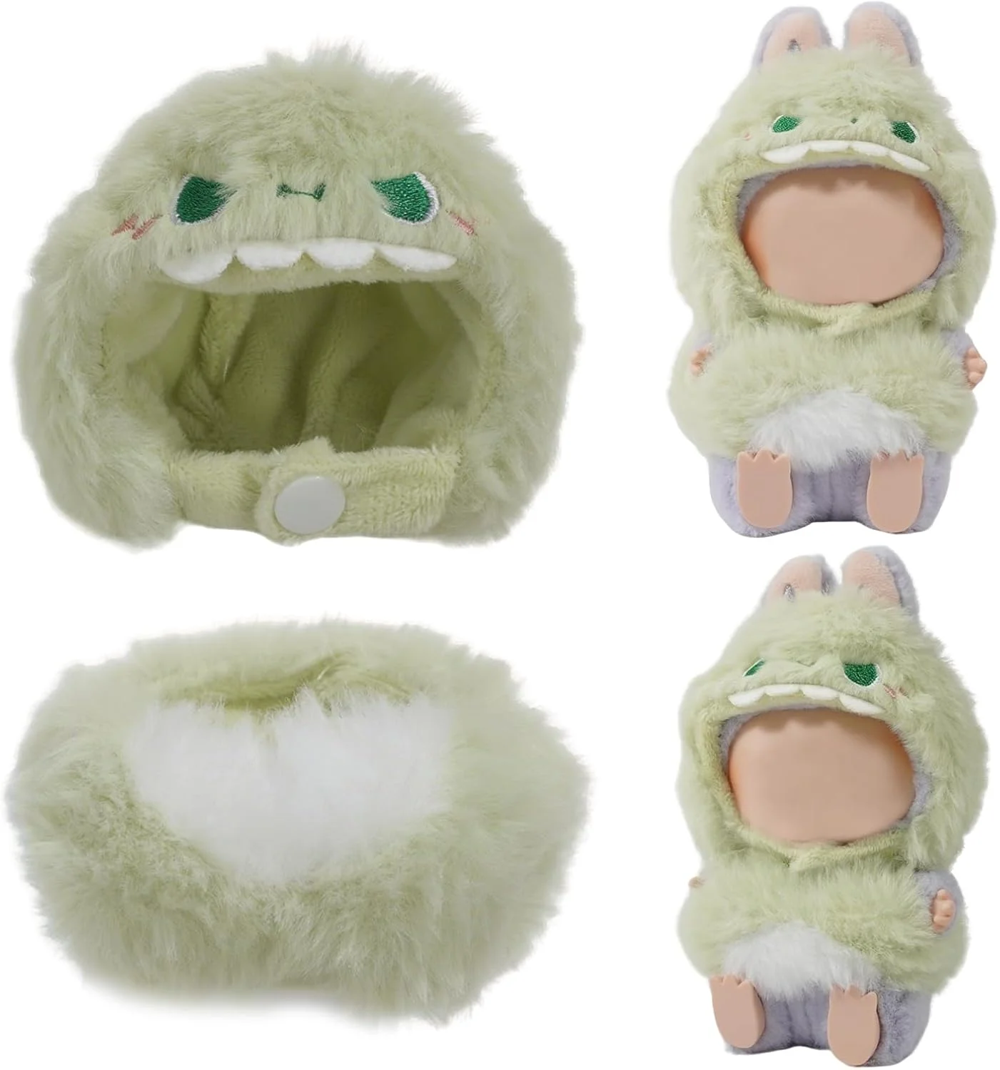 لباس دایناسور سبز بامزه 17 سانتی‌متری برای عروسک جاکلیدی پسرانه Labubu، لوازم جانبی حیوانی طراح اصلی برای Labubu