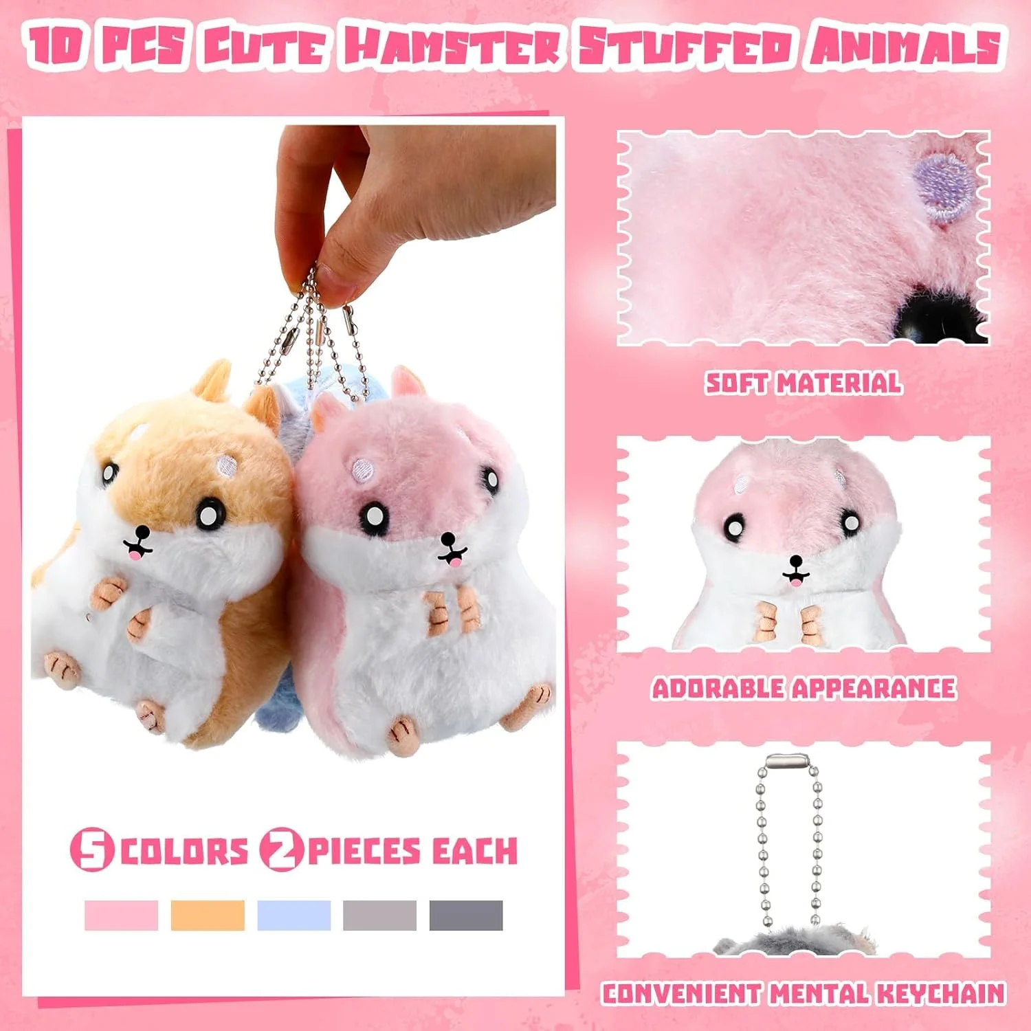 10 عدد حیوان عروسکی همستر کوچک، آویز کیف، جاکلیدی، هدیه مهمانی تولد کودکان، دکوراسیون منزل (چند رنگ)