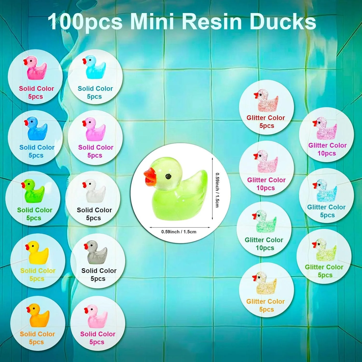 ۱۰۰ عدد مینی اردک اکلیلی رزینی، فیگورهای کوچک درخشان برای خانه عروسکی، آکواریوم، دکور باغ پری