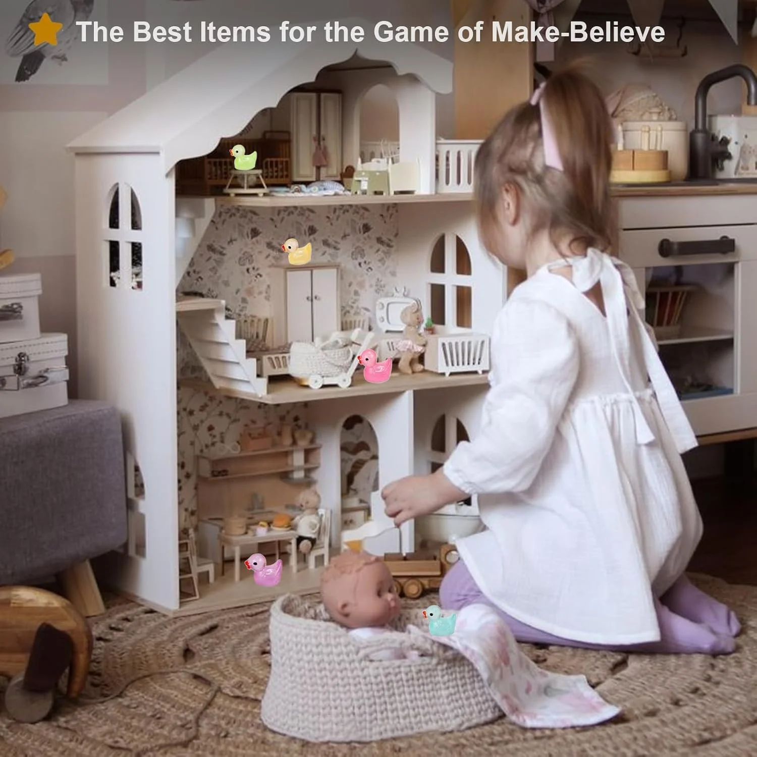 ۱۰۰ عدد مینی اردک اکلیلی رزینی، فیگورهای کوچک درخشان برای خانه عروسکی، آکواریوم، دکور باغ پری