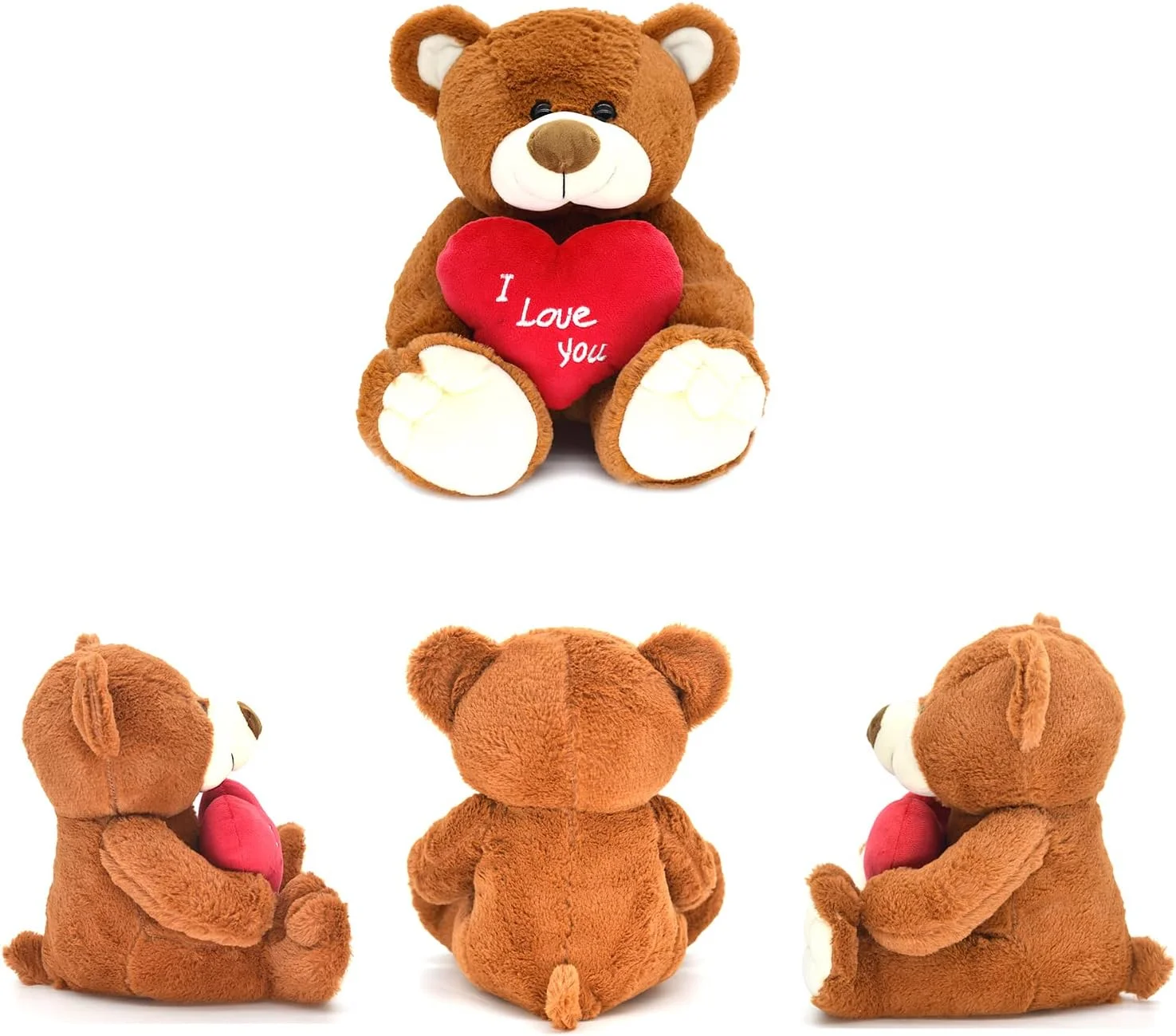 عروسک خرس تدی 25 سانتی متری با قلب قرمز، عروسک پولیشی نرم، اسباب بازی حیوانات پر شده، دکوری برای روز ولنتاین، هدیه برای او / دوست دختر، مادر، بچه ها (قهوه ای)