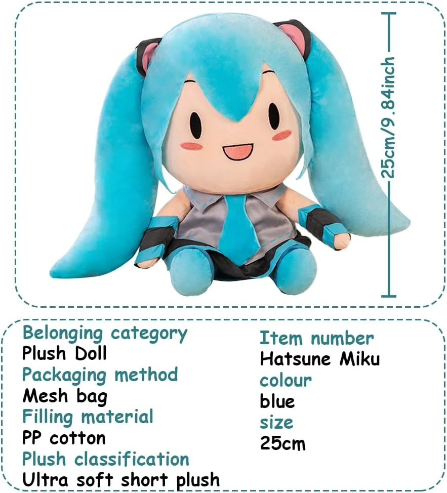 عروسک پولیشی هاتسونه میکو، اسباب بازی های میکو، حیوانات کارتونی کاوایی، هدیه تولد برای کودکان (25 سانتی متر)