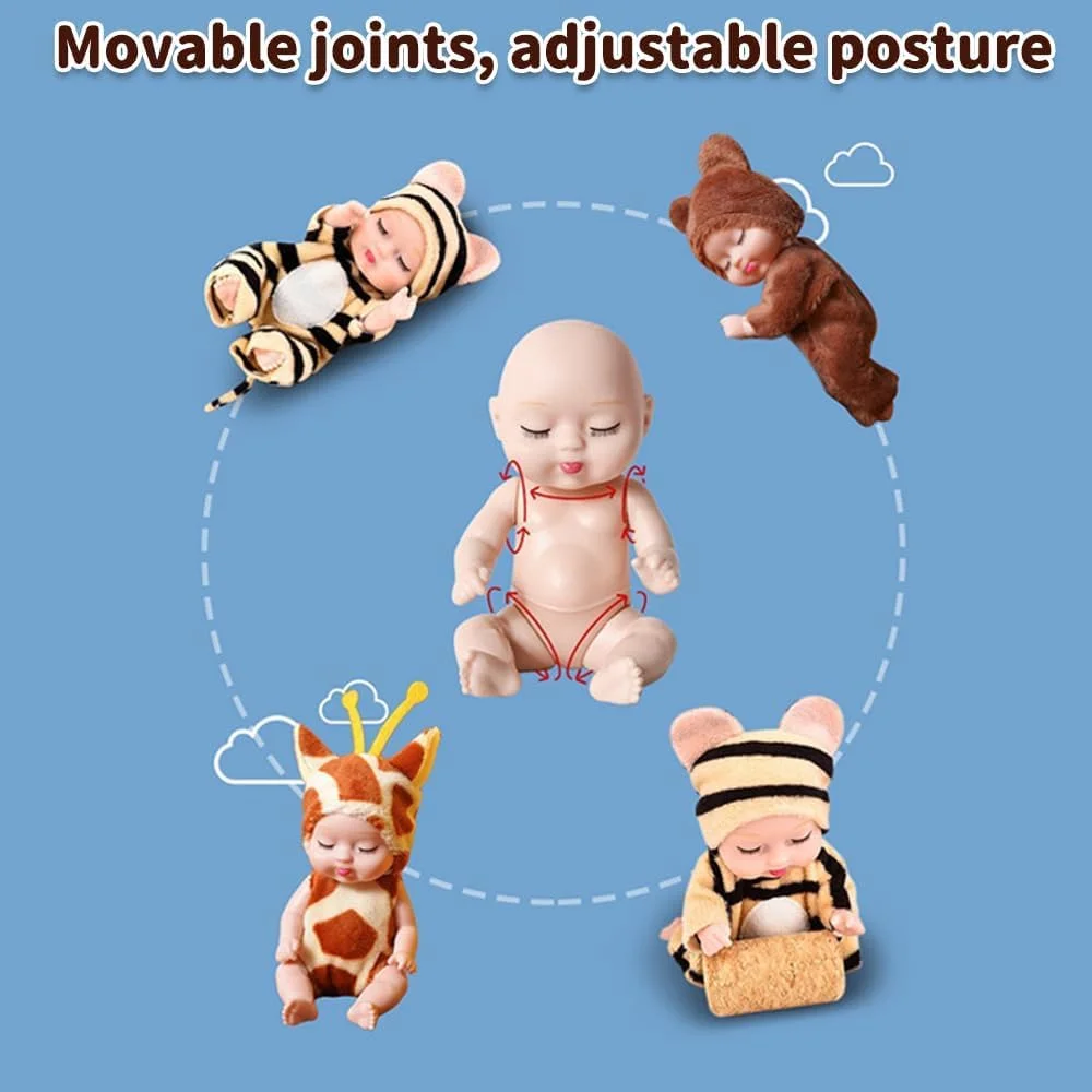 عروسک های مینی نوزاد، عروسک های مینی نوزادی 11 سانتی متری، عروسک های نوزادی خوابیده، اسباب بازی های عروسکی مینیاتوری، عروسک نوزاد واقعی با لباس های حیوانی زیبا برای دختران، پسران، کودکان نوپا و بچه ها (6 عددی)