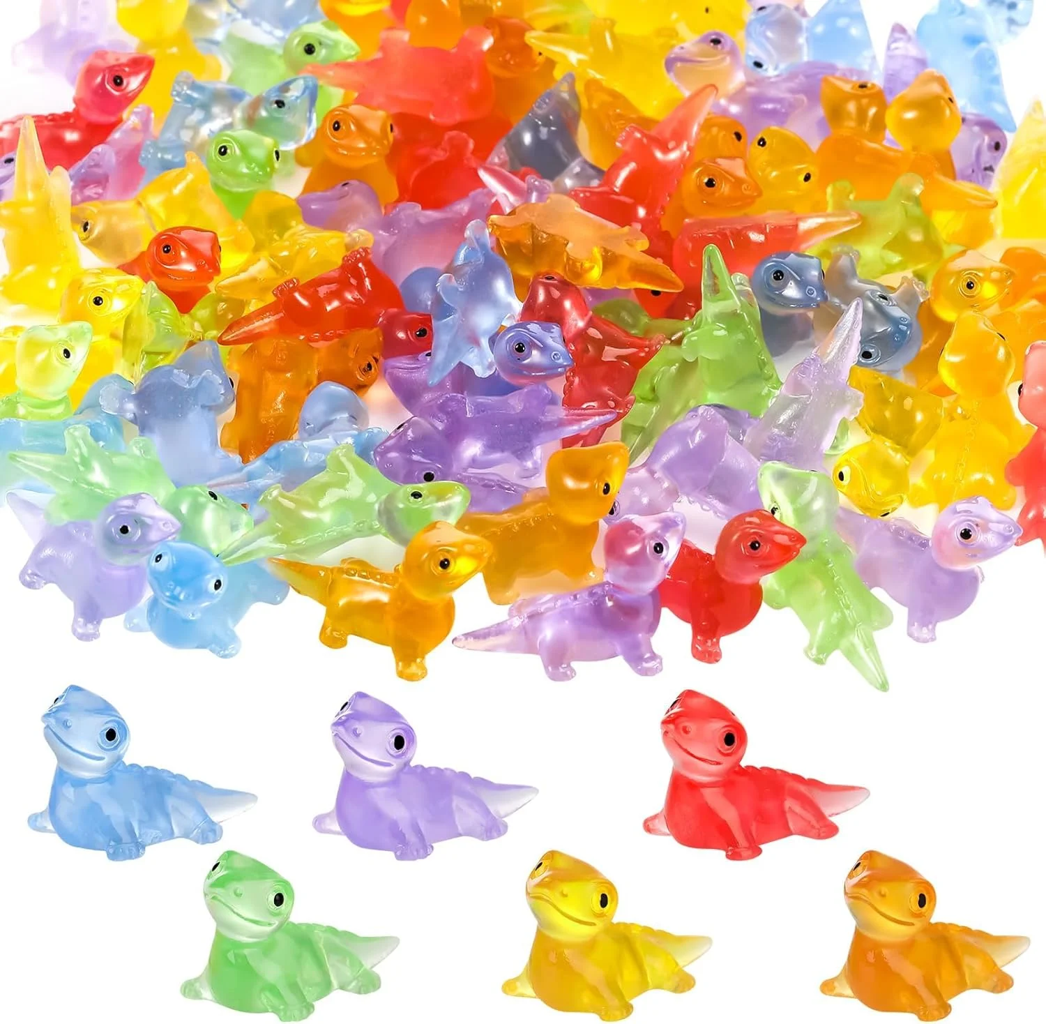 ۹۶ عدد مینی مارمولک شب‌تاب، مینی مارمولک رزینی، حیوانات کوچک رزینی شب‌تاب، مینی حیوانات مارمولک، مینی فیگور مارمولک، مینی فیگورها برای تزئین باغ، خانه عروسکی، منظره، گلدان و دکور مهمانی